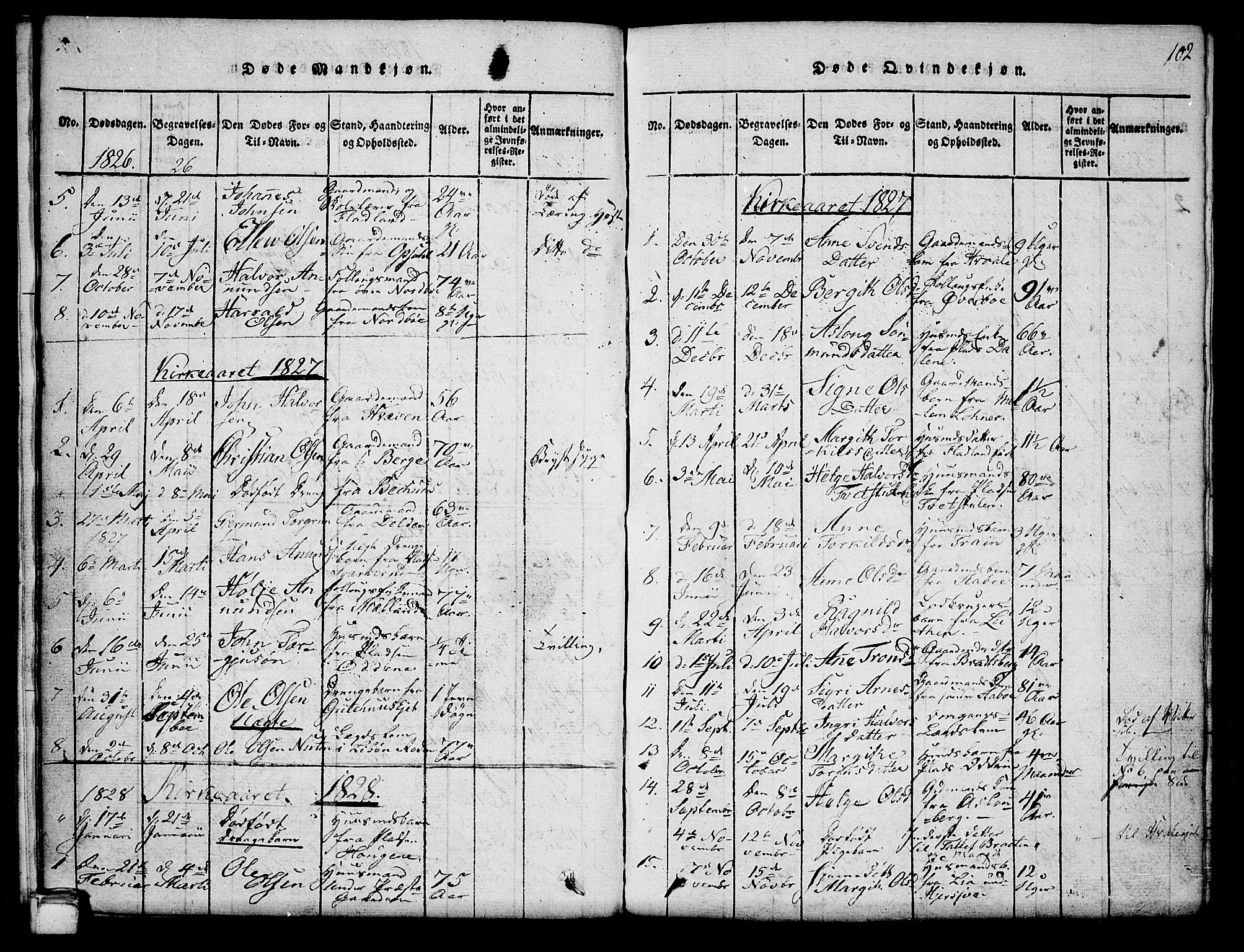 Hjartdal kirkebøker, SAKO/A-270/G/Ga/L0001: Parish register (copy) no. I 1, 1815-1842, p. 102