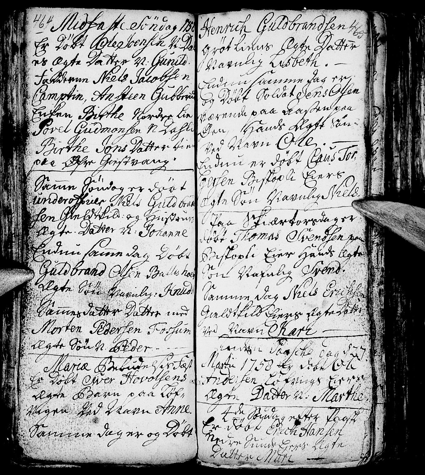 Nes prestekontor, Hedmark, AV/SAH-PREST-020/L/La/L0001: Parish register (copy) no. 1, 1663-1784, p. 464-465