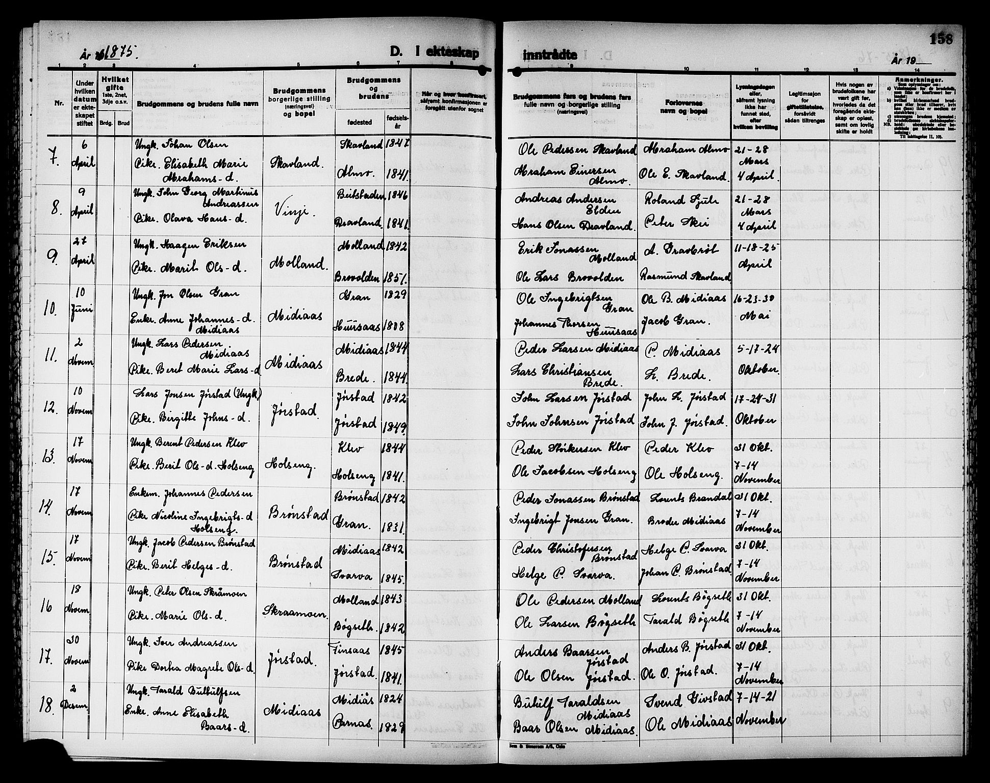 Ministerialprotokoller, klokkerbøker og fødselsregistre - Nord-Trøndelag, AV/SAT-A-1458/749/L0486: Parish register (official) no. 749D02, 1873-1887, p. 158