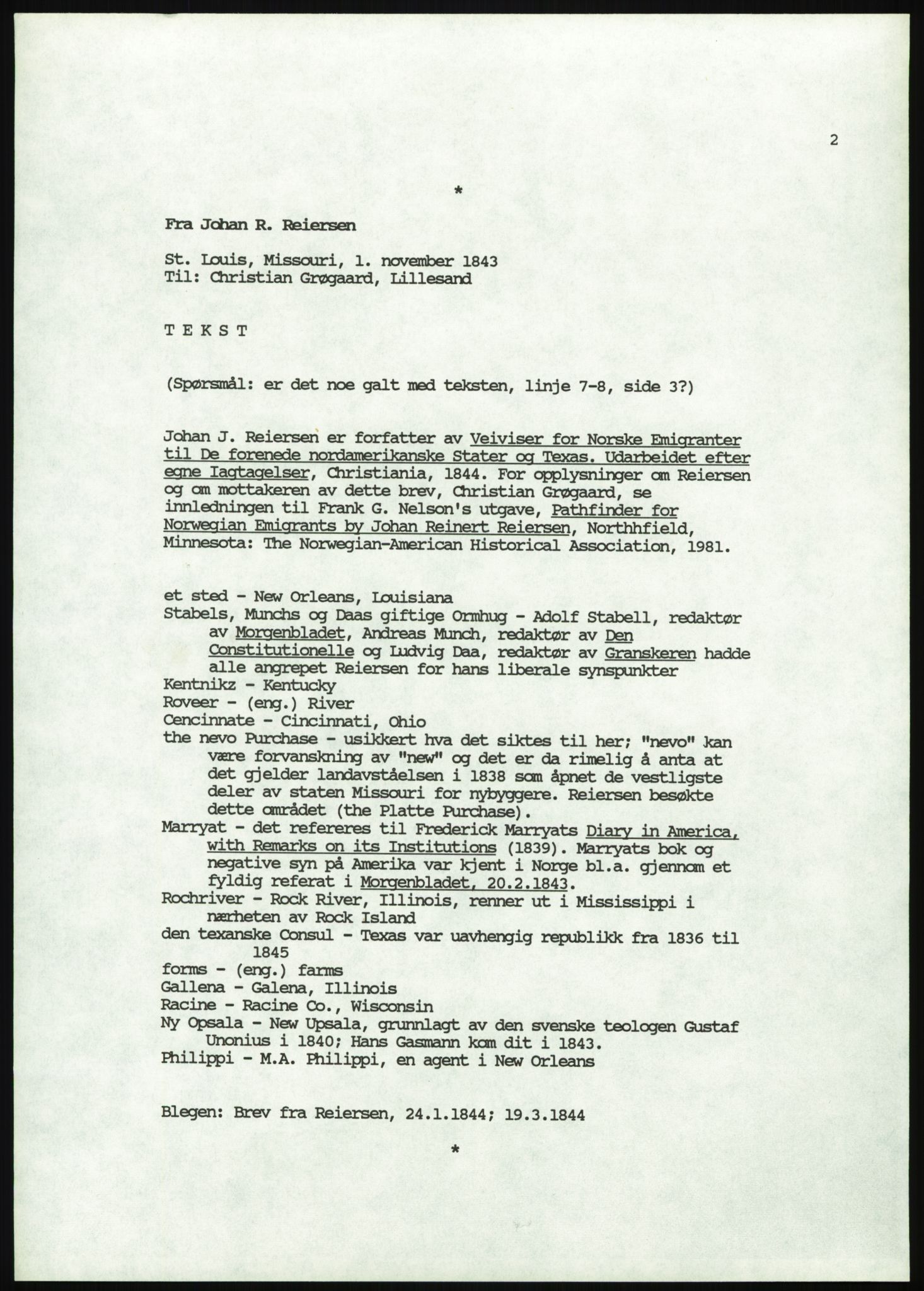 Samlinger til kildeutgivelse, Amerikabrevene, AV/RA-EA-4057/F/L0048: Amerikabrev. Avskrifter + korrespondanse Orm Øverland., p. 3