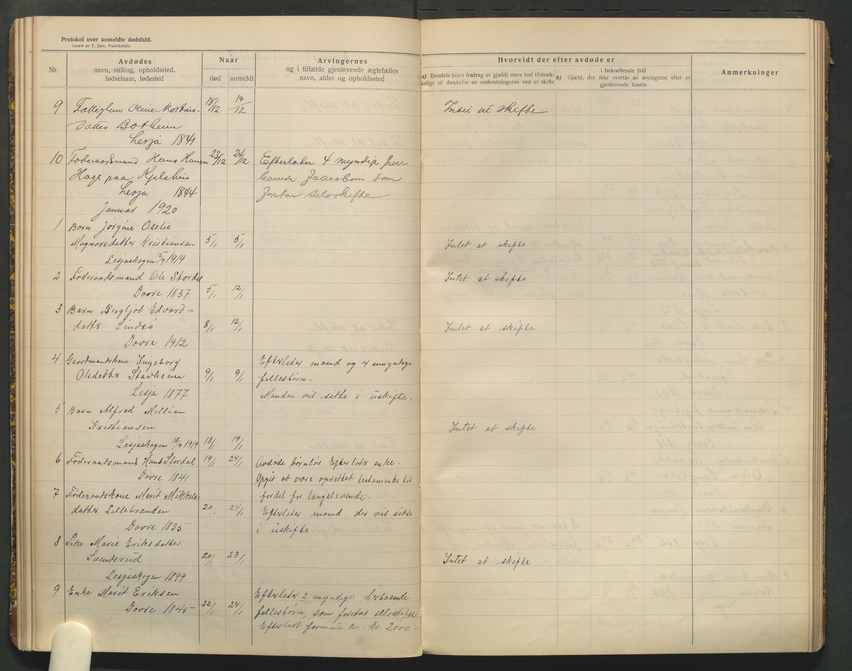 Lesja og Dovre lensmannskontor, SAH/PGL-004/H/Ha/L0001/0004: Dødsfallsprotokoller / Dødsfallsprotokoll, 1914-1926