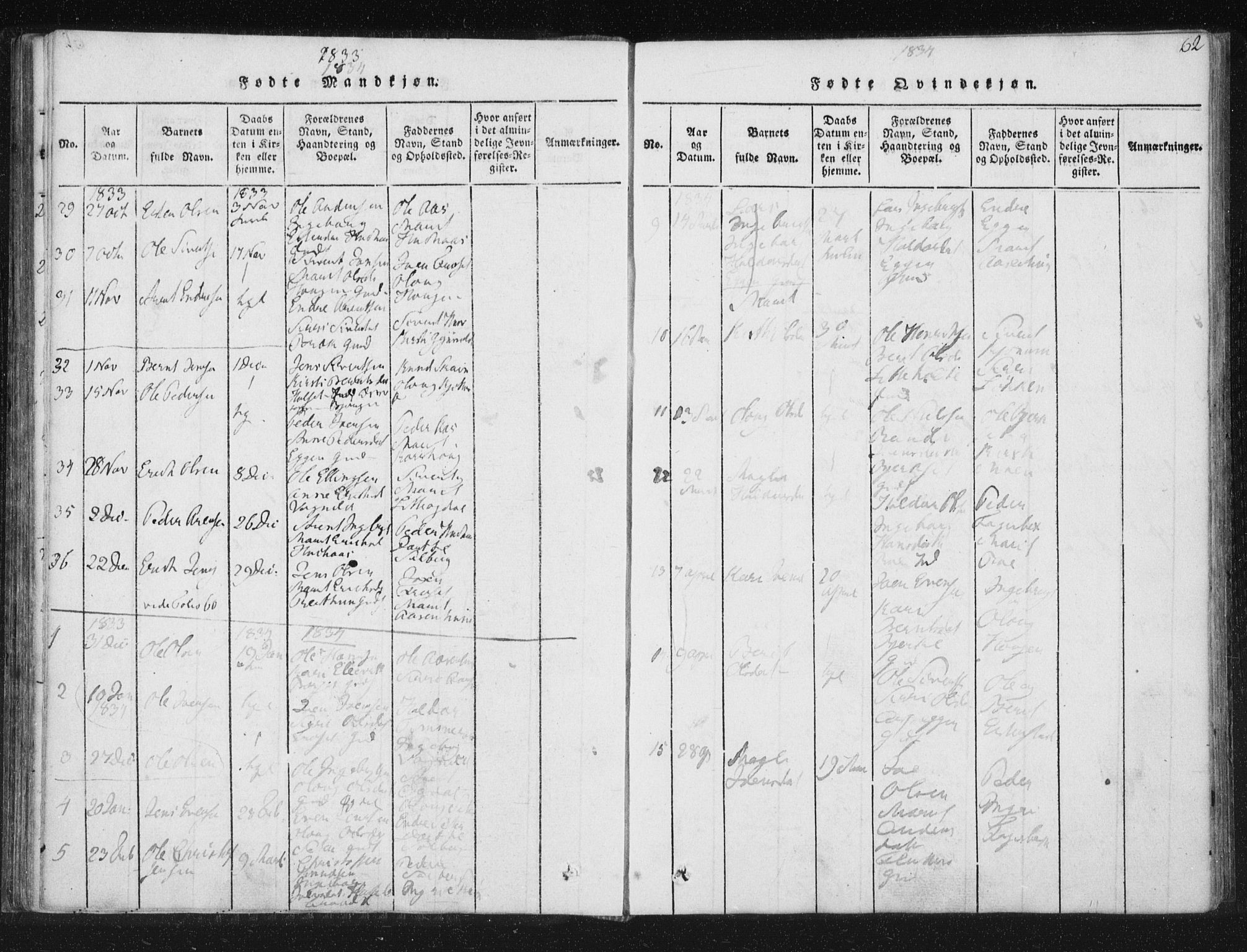 Ministerialprotokoller, klokkerbøker og fødselsregistre - Sør-Trøndelag, AV/SAT-A-1456/689/L1037: Parish register (official) no. 689A02, 1816-1842, p. 62