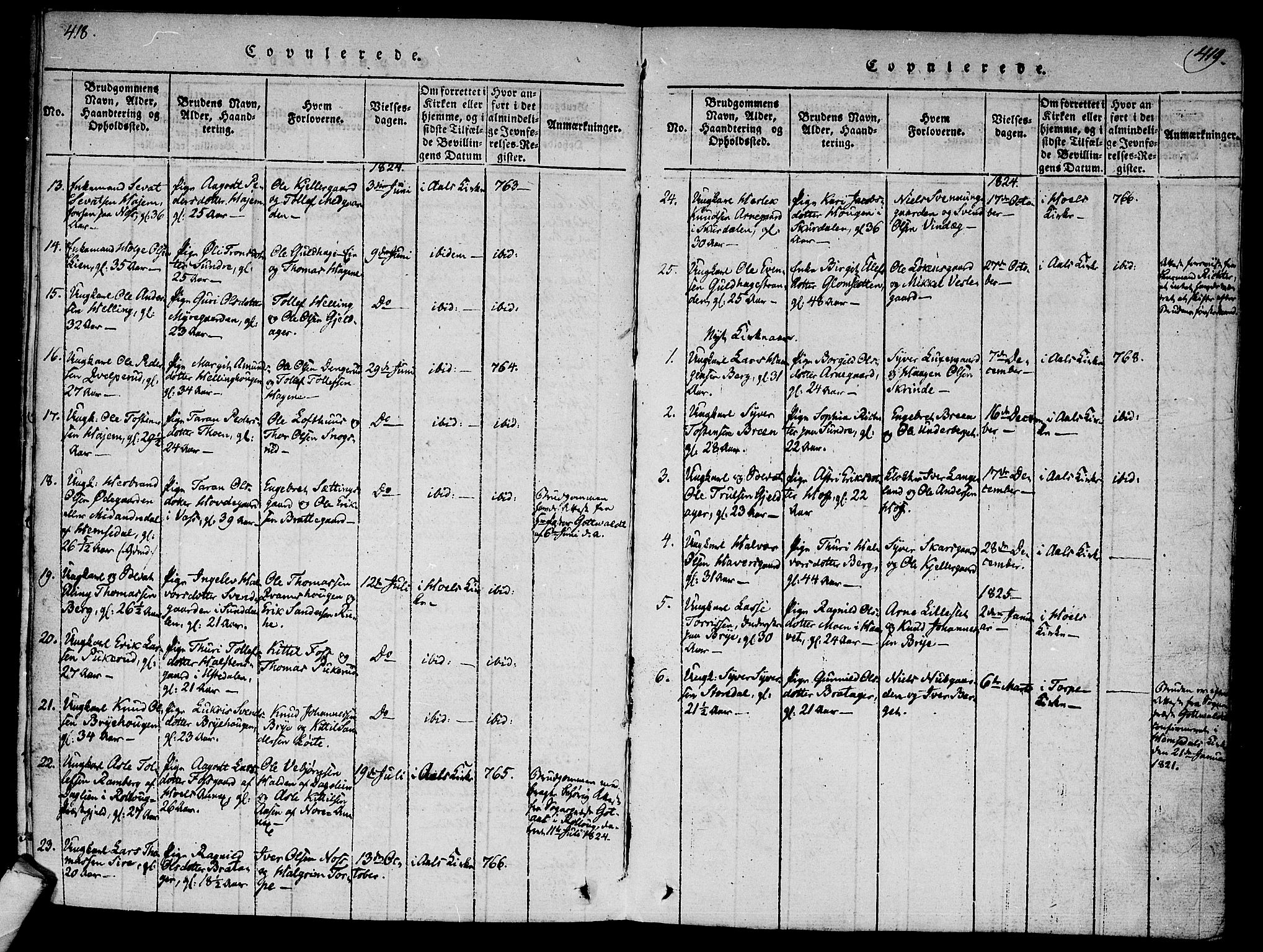 Ål kirkebøker, AV/SAKO-A-249/F/Fa/L0004: Parish register (official) no. I 4, 1815-1825, p. 418-419