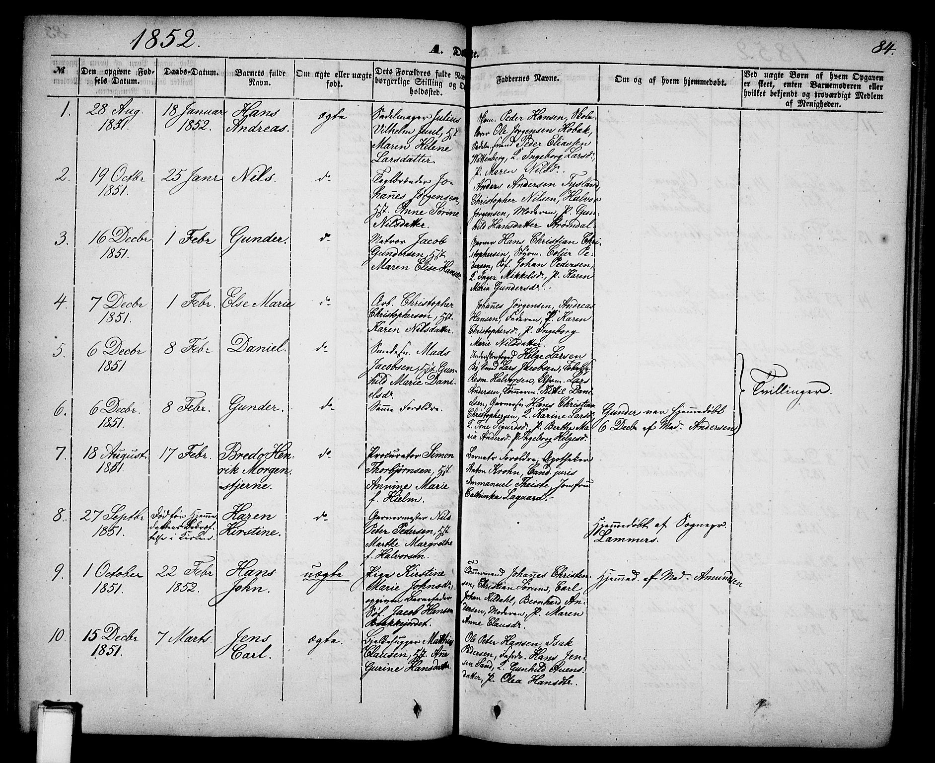 Skien kirkebøker, AV/SAKO-A-302/G/Ga/L0004: Parish register (copy) no. 4, 1843-1867, p. 84