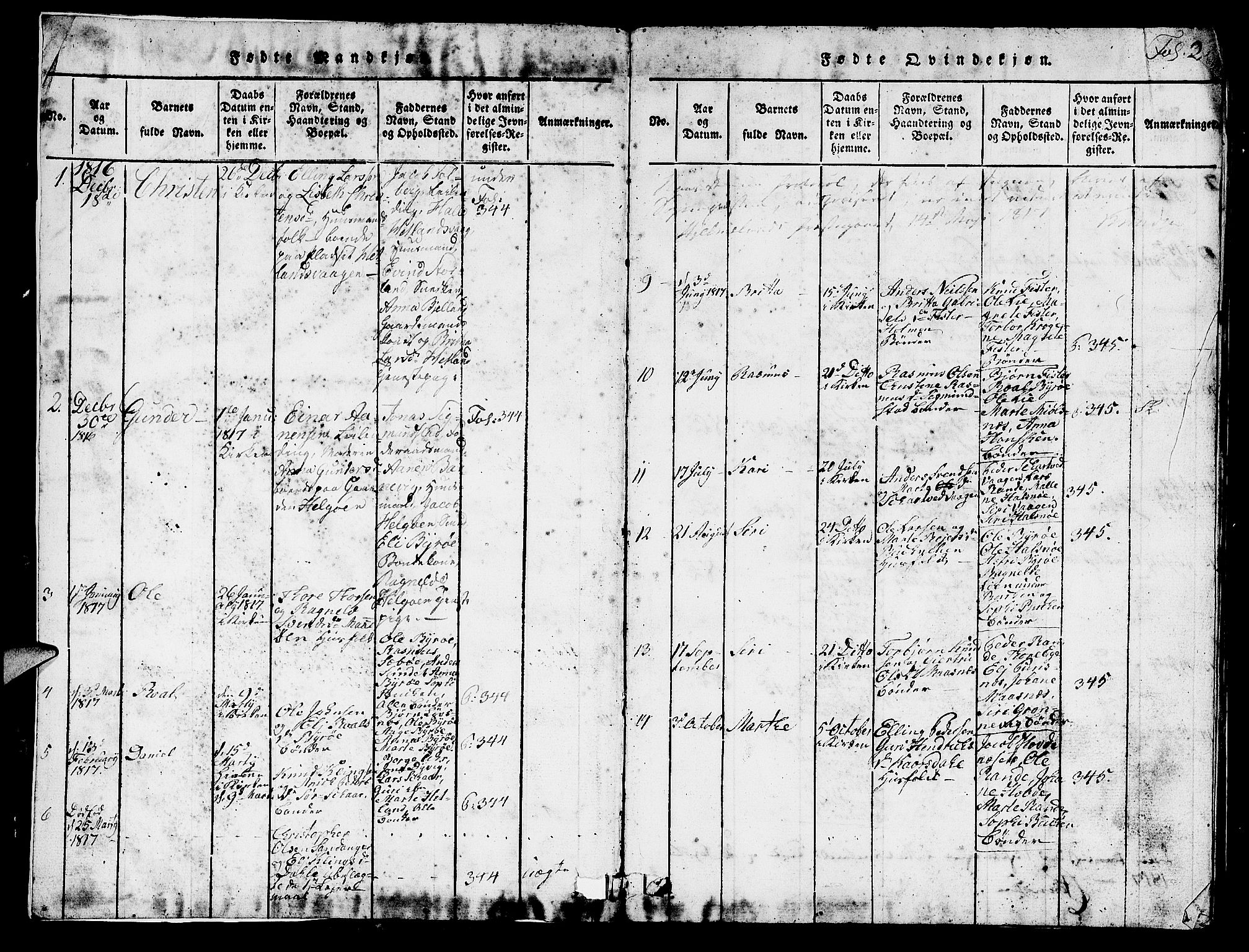 Hjelmeland sokneprestkontor, AV/SAST-A-101843/01/V/L0003: Parish register (copy) no. B 3, 1816-1841, p. 2