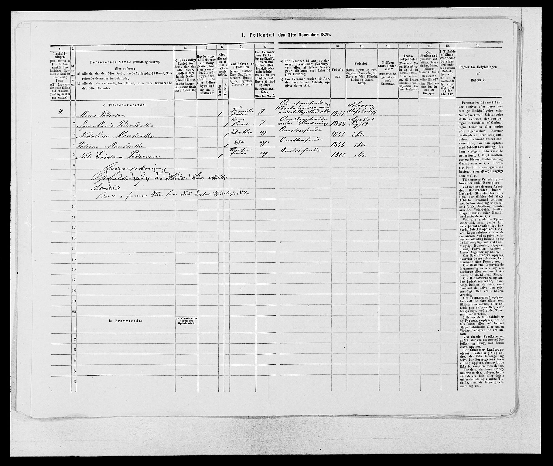 SAB, 1875 census for 1420P Sogndal, 1875, p. 995