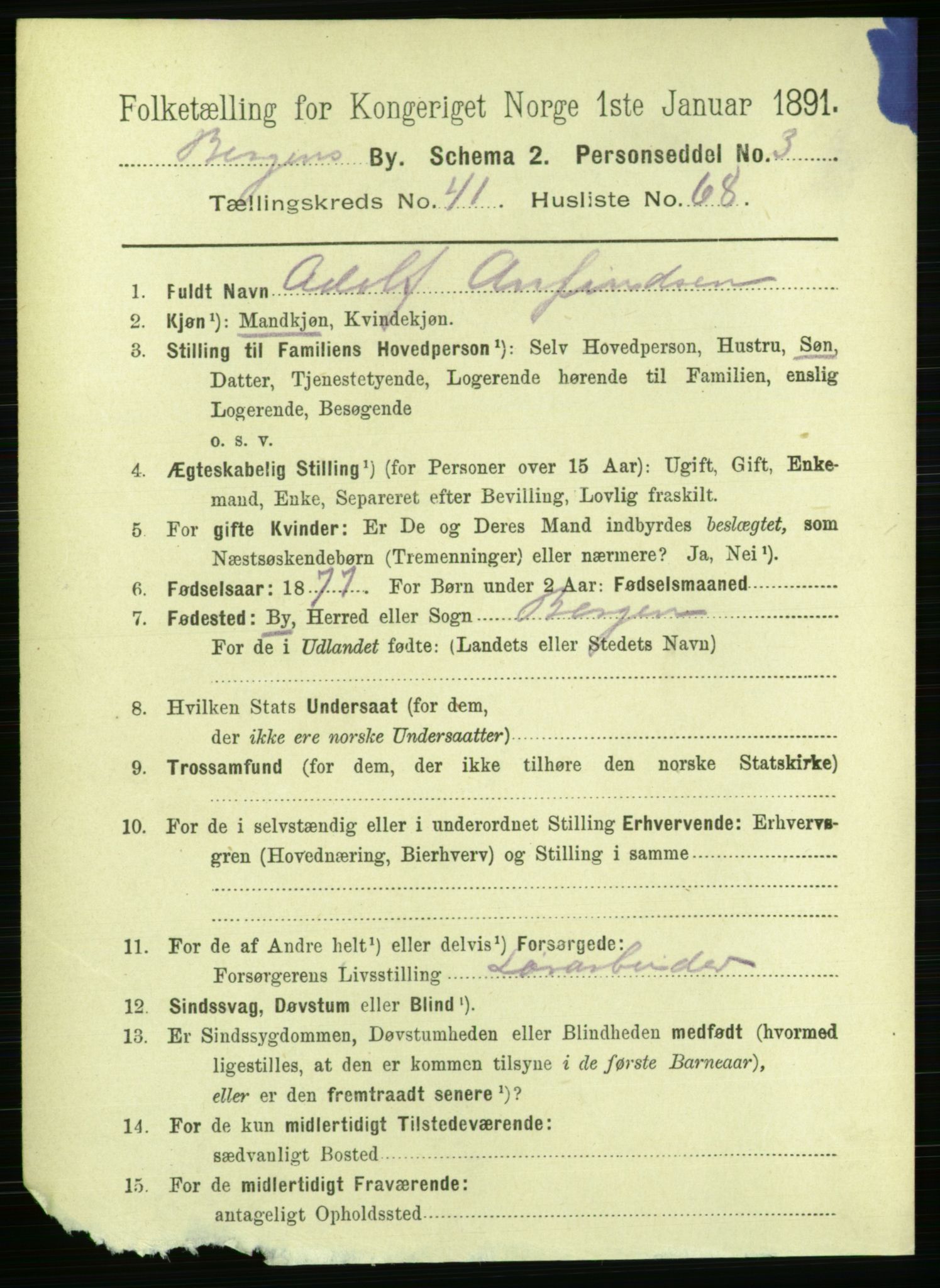 RA, 1891 Census for 1301 Bergen, 1891, p. 49700