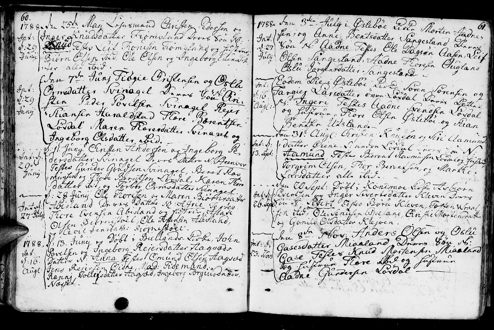 Holum sokneprestkontor, AV/SAK-1111-0022/F/Fa/Fab/L0004: Parish register (official) no. A 4, 1774-1847, p. 60-61