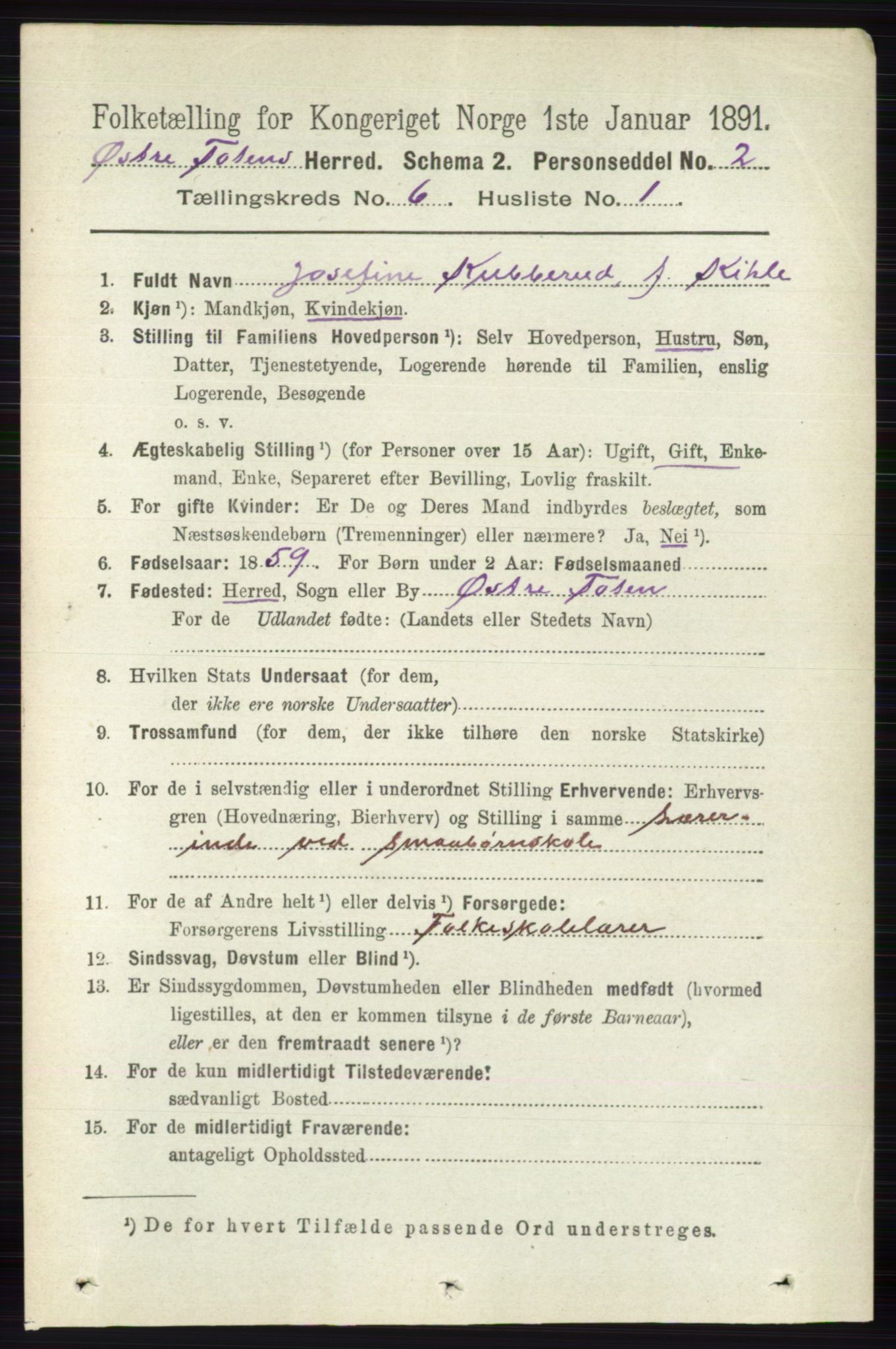 RA, 1891 census for 0528 Østre Toten, 1891, p. 3783