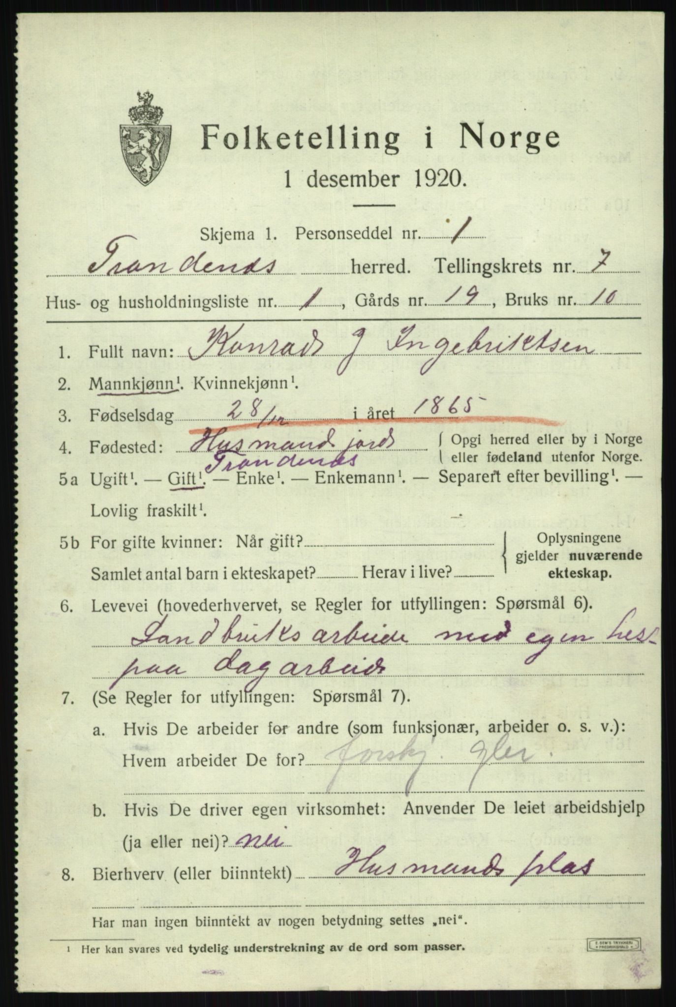 SATØ, 1920 census for Trondenes, 1920, p. 6493