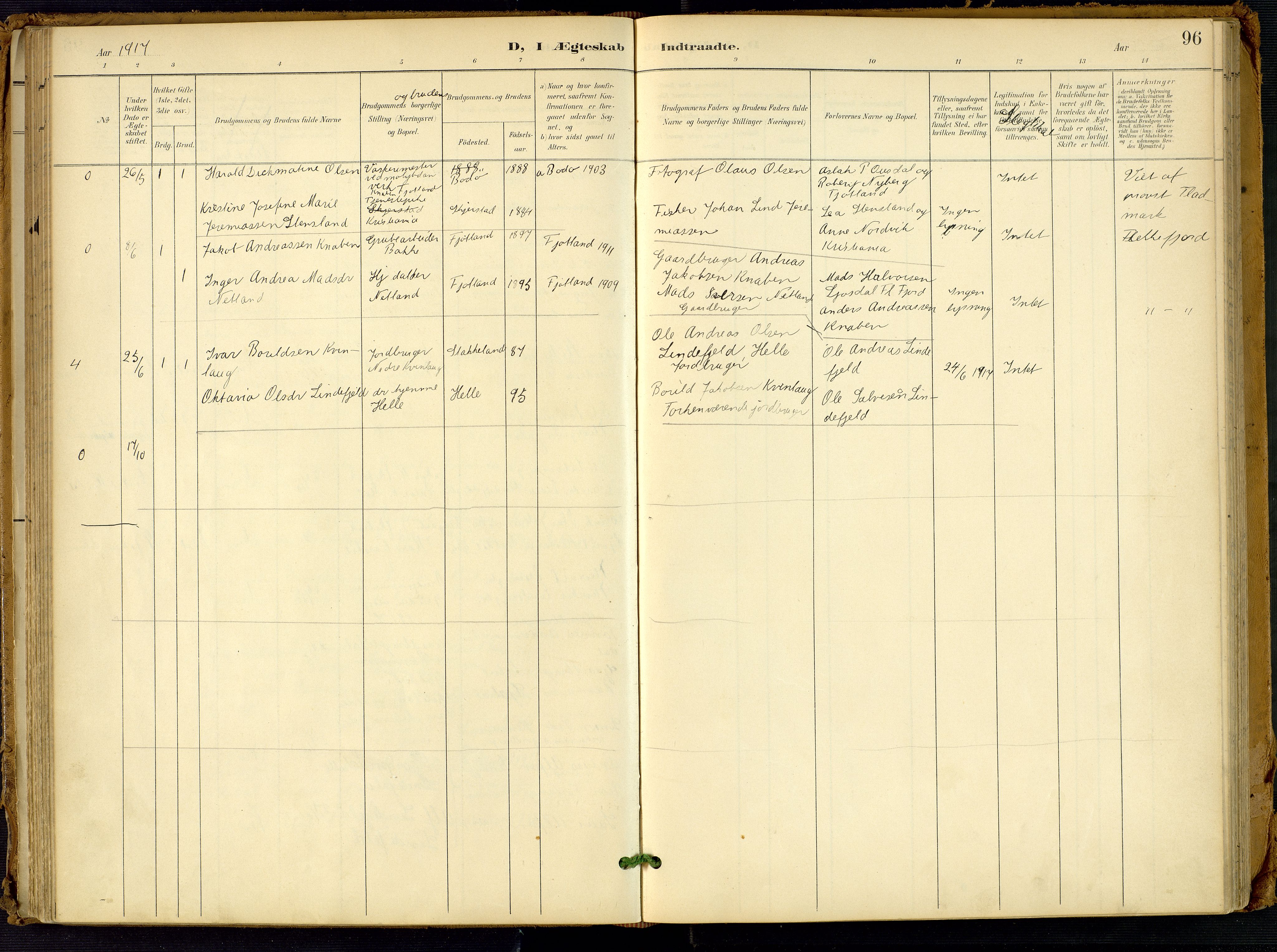 Fjotland sokneprestkontor, AV/SAK-1111-0010/F/Fa/L0003: Parish register (official) no. A 3, 1899-1917, p. 96