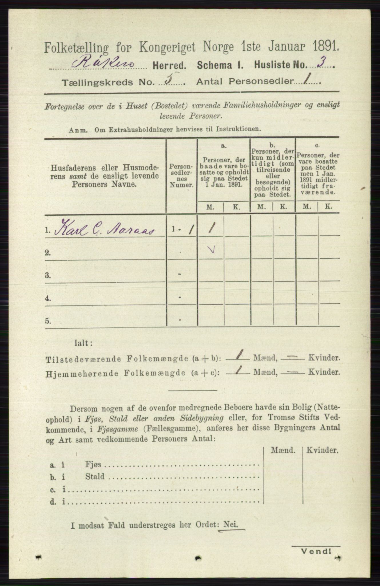 RA, 1891 census for 0627 Røyken, 1891, p. 2767