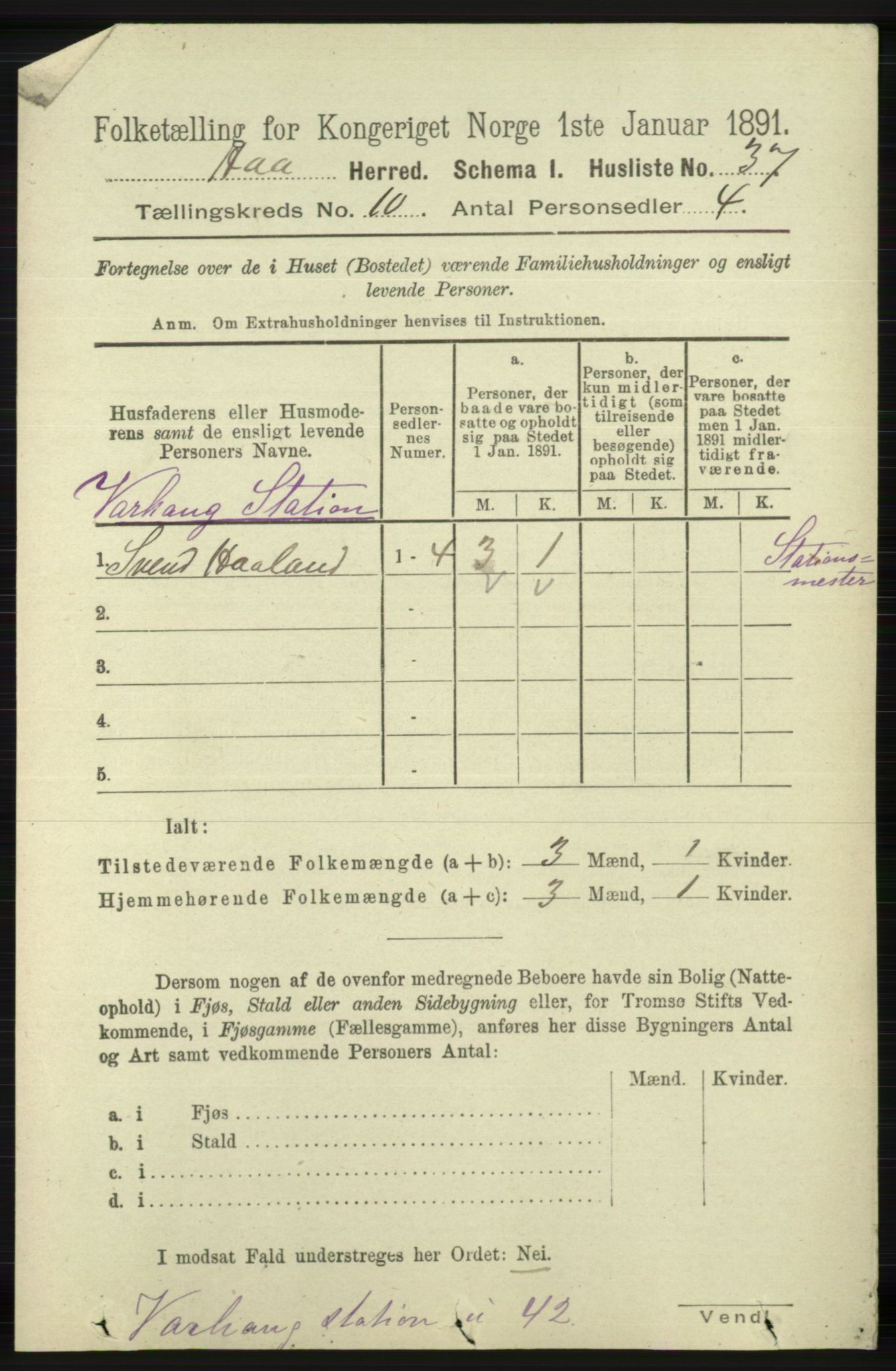 RA, 1891 census for 1119 Hå, 1891, p. 2408