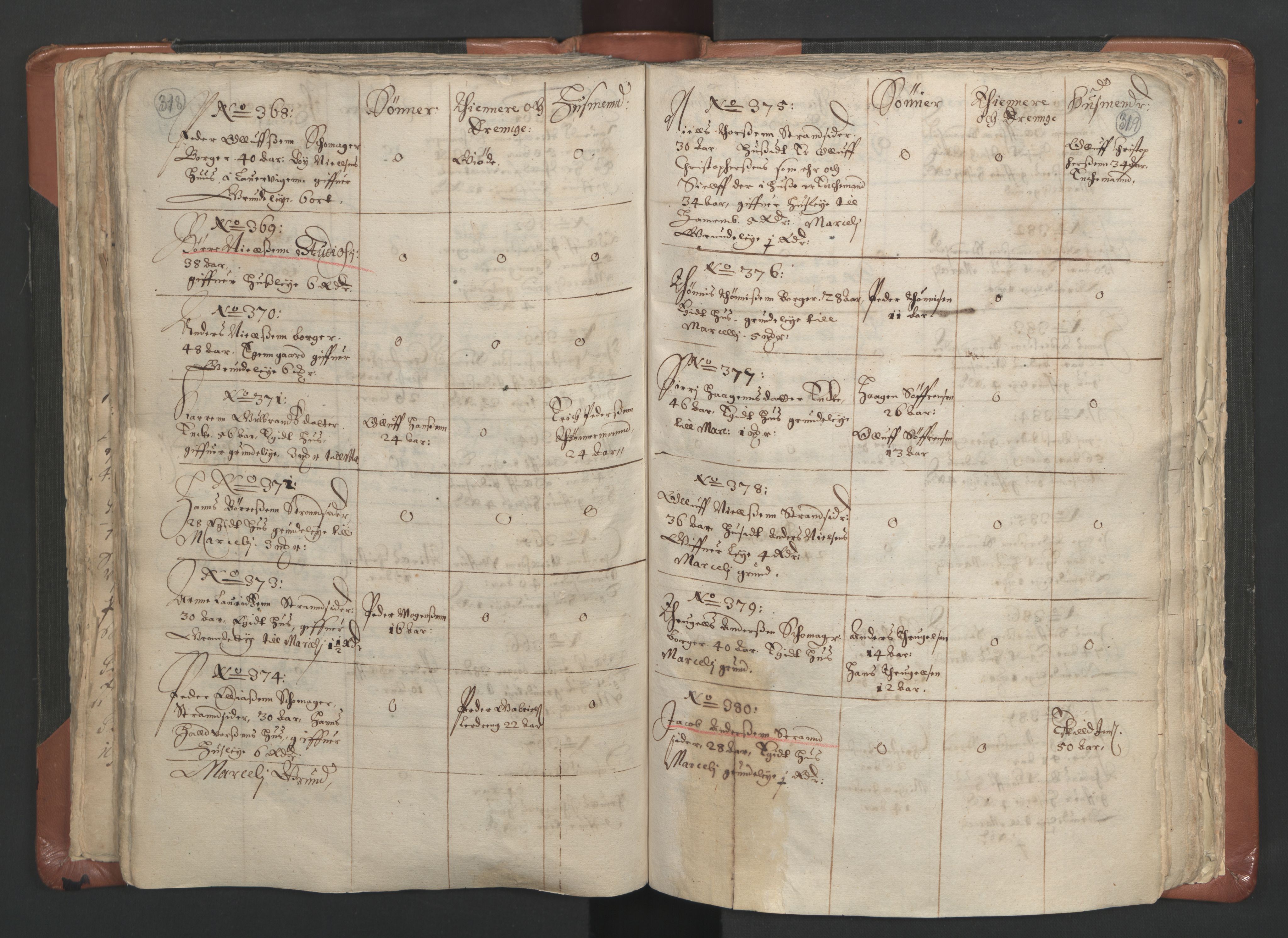 RA, Vicar's Census 1664-1666, no. 9: Bragernes deanery, 1664-1666, p. 318-319