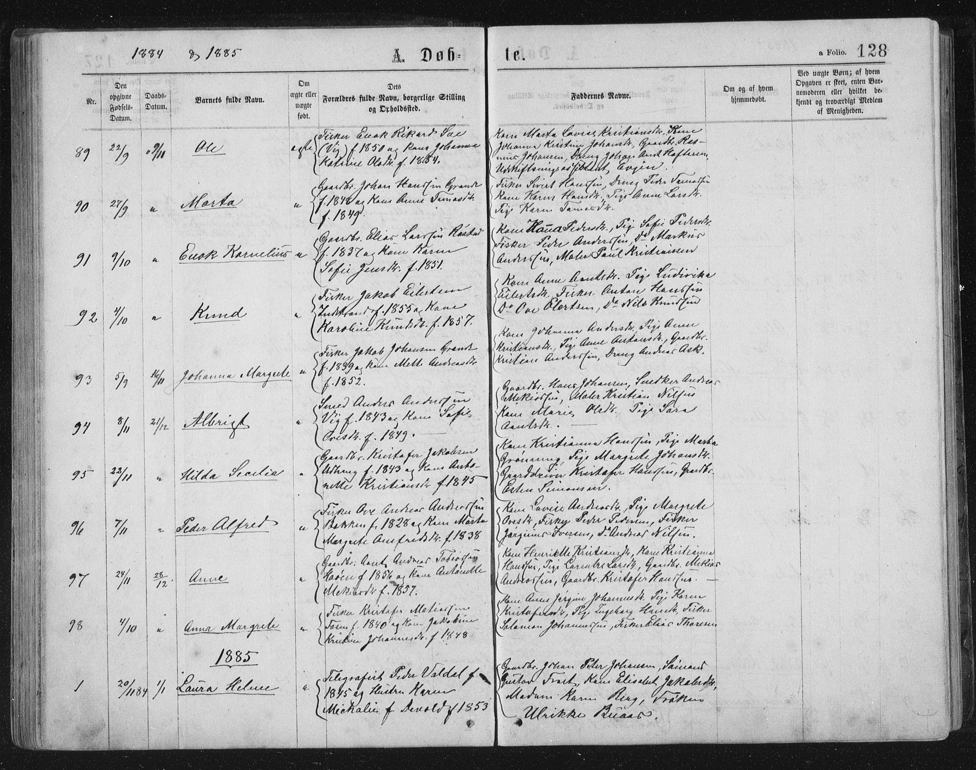 Ministerialprotokoller, klokkerbøker og fødselsregistre - Sør-Trøndelag, SAT/A-1456/659/L0745: Parish register (copy) no. 659C02, 1869-1892, p. 128