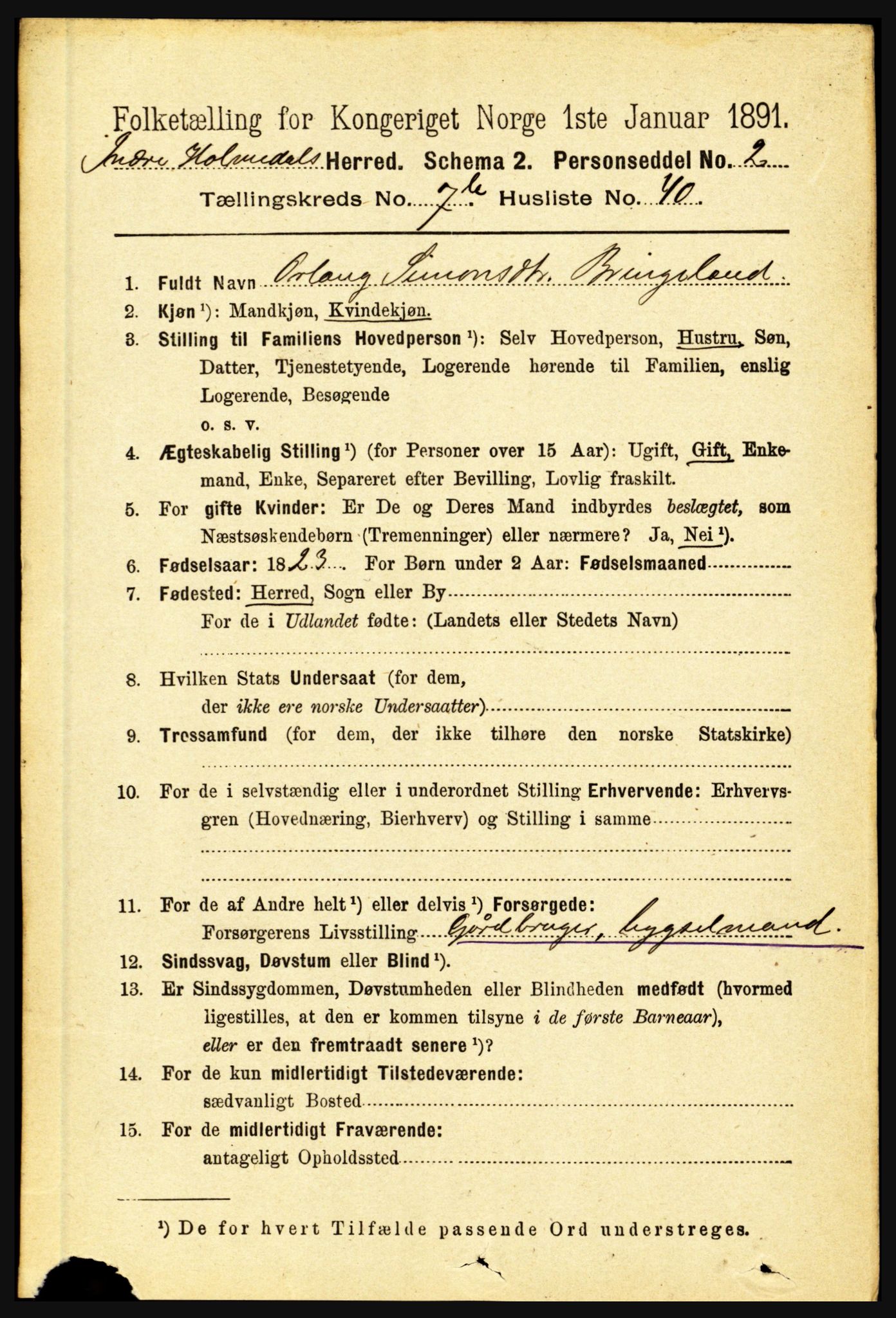 RA, 1891 census for 1430 Indre Holmedal, 1891, p. 3306