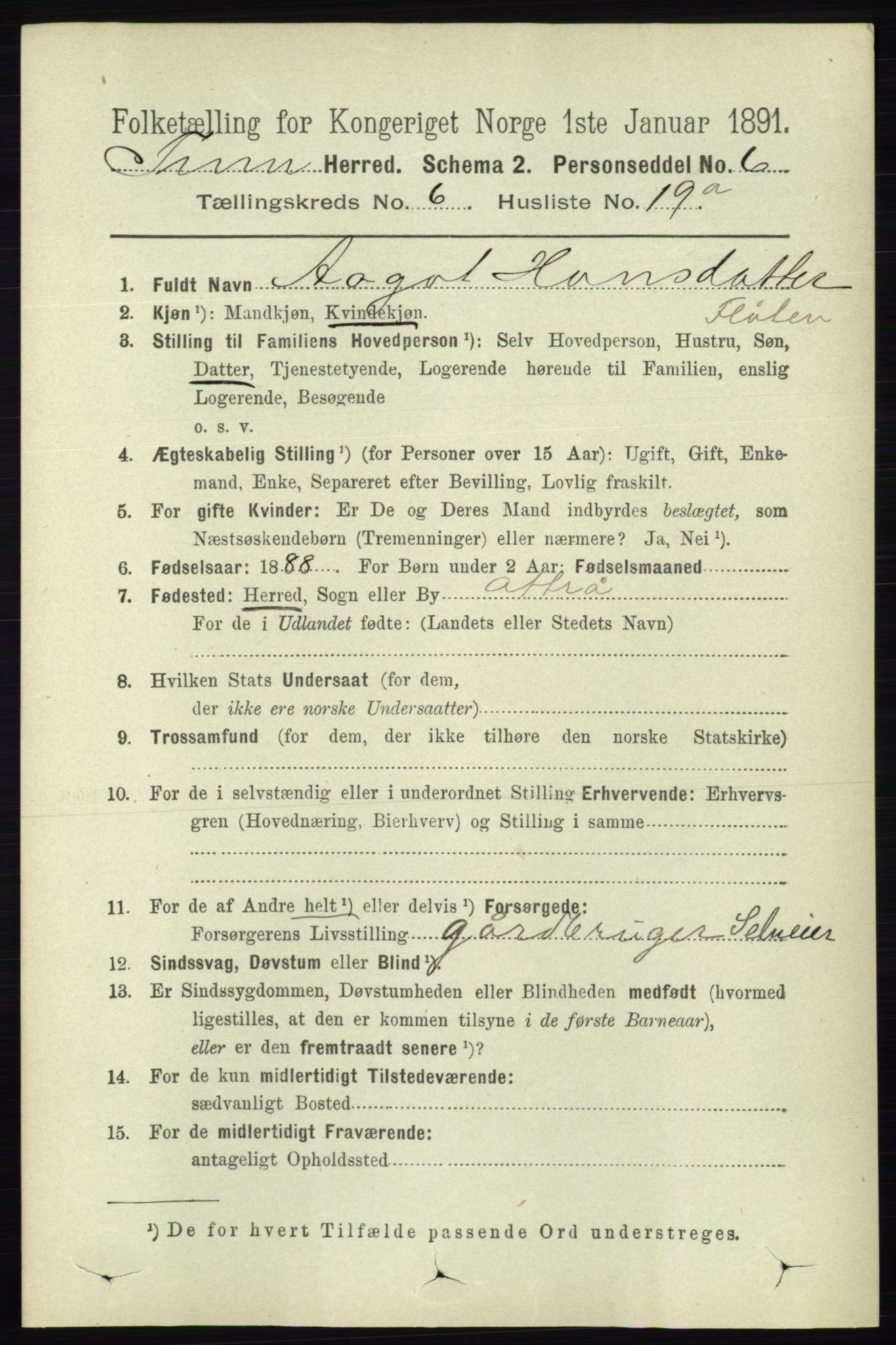 RA, 1891 census for 0826 Tinn, 1891, p. 1334