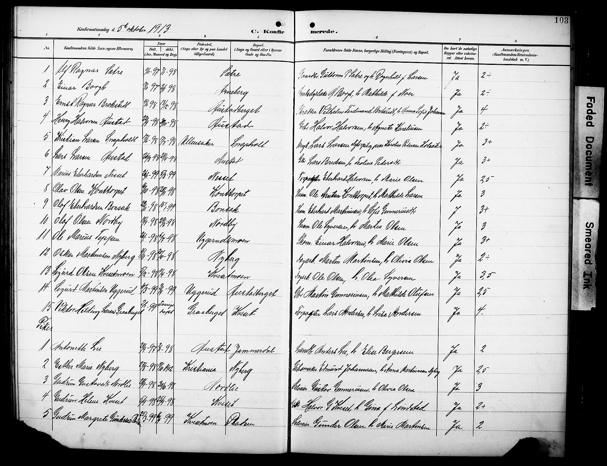 Hof prestekontor, AV/SAH-PREST-038/H/Ha/Hab/L0005: Parish register (copy) no. 5, 1899-1916, p. 103