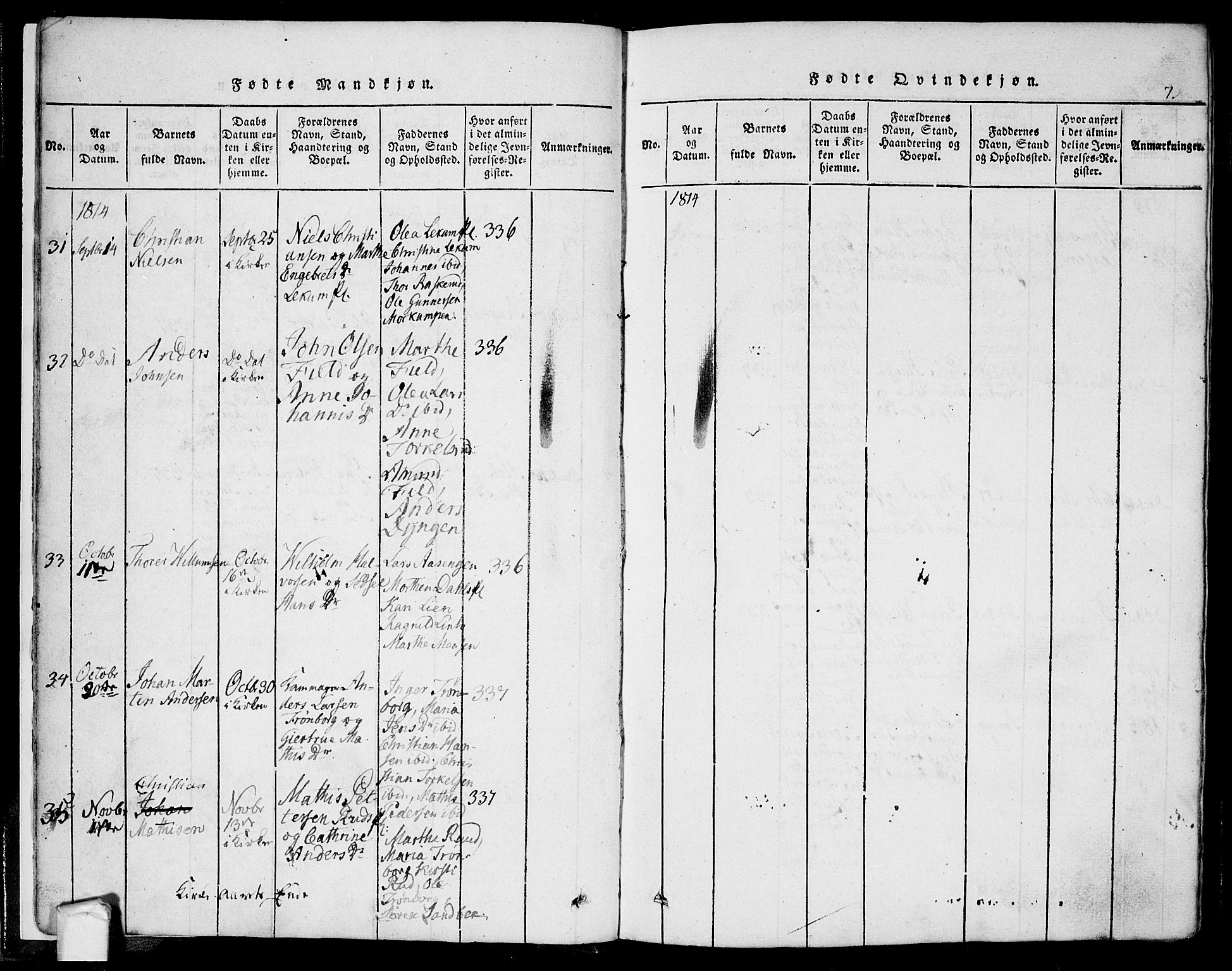 Eidsberg prestekontor Kirkebøker, SAO/A-10905/F/Fa/L0007: Parish register (official) no. I 7, 1814-1832, p. 7