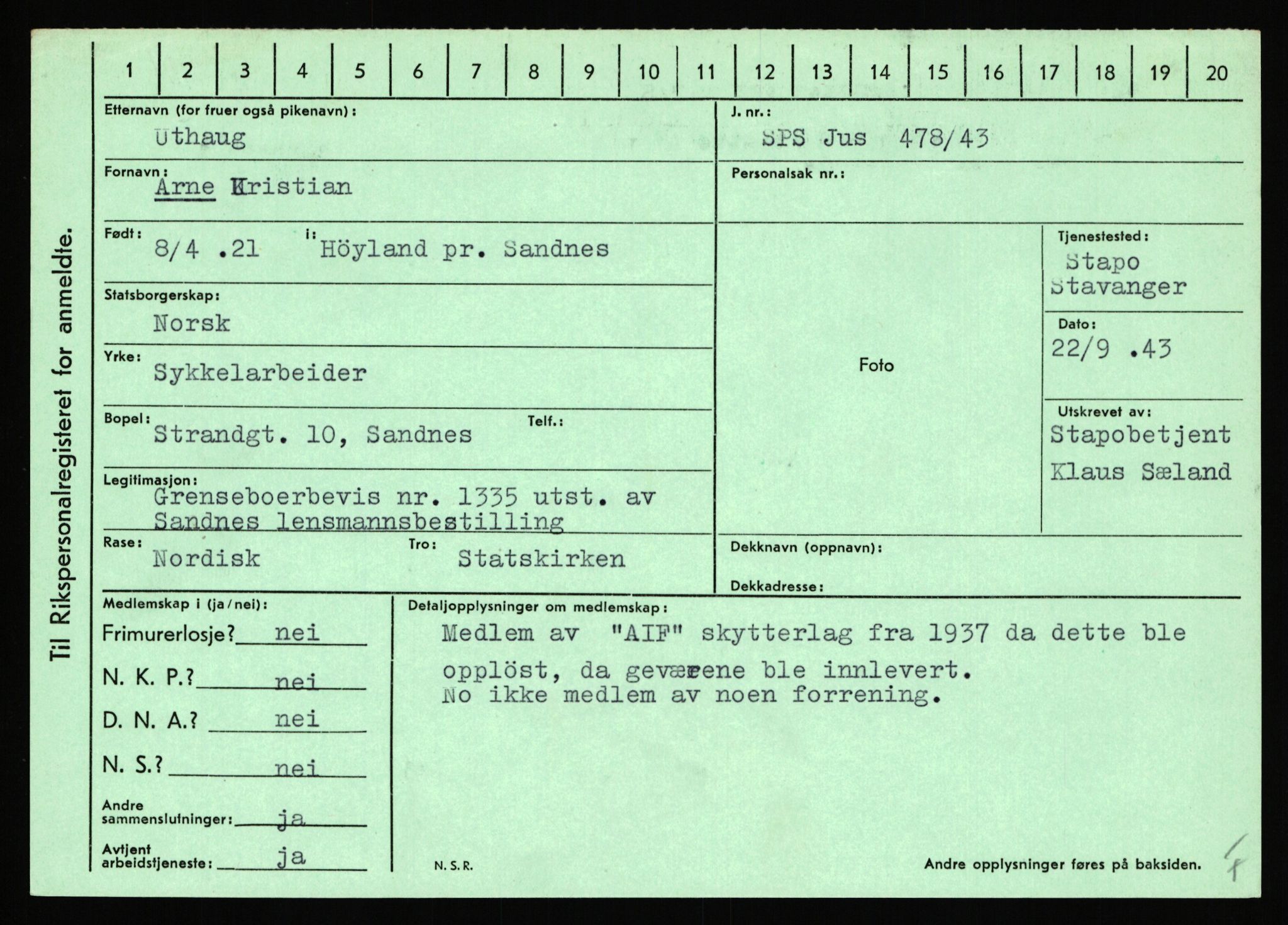 Statspolitiet - Hovedkontoret / Osloavdelingen, AV/RA-S-1329/C/Ca/L0016: Uberg - Øystese, 1943-1945, p. 355