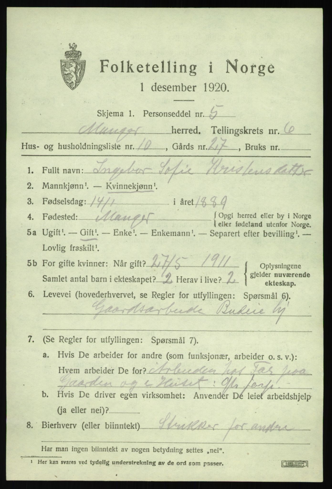 SAB, 1920 census for Manger, 1920, p. 3979