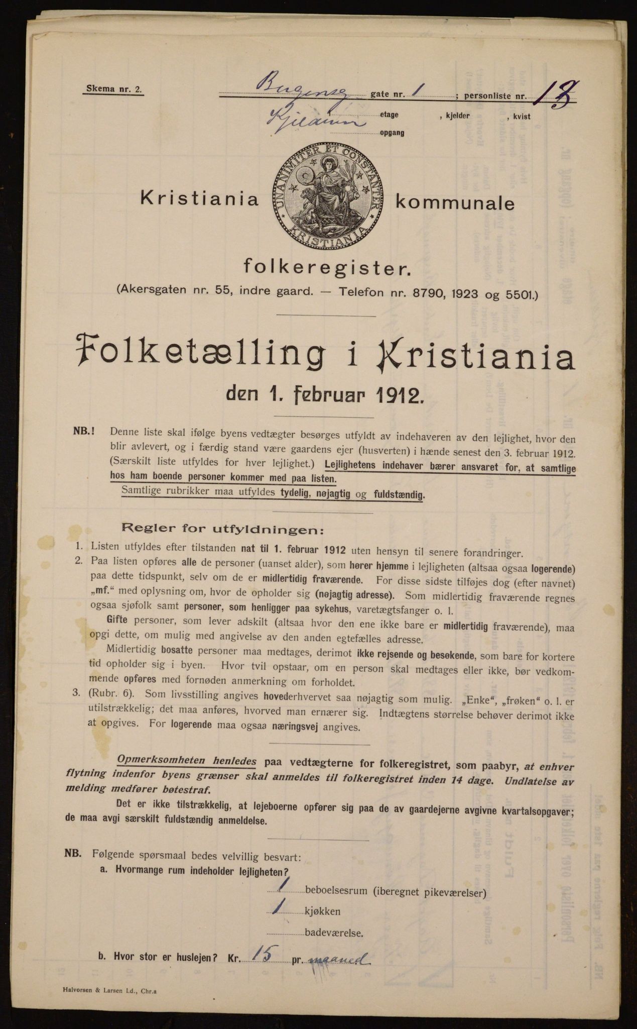 OBA, Municipal Census 1912 for Kristiania, 1912, p. 3686