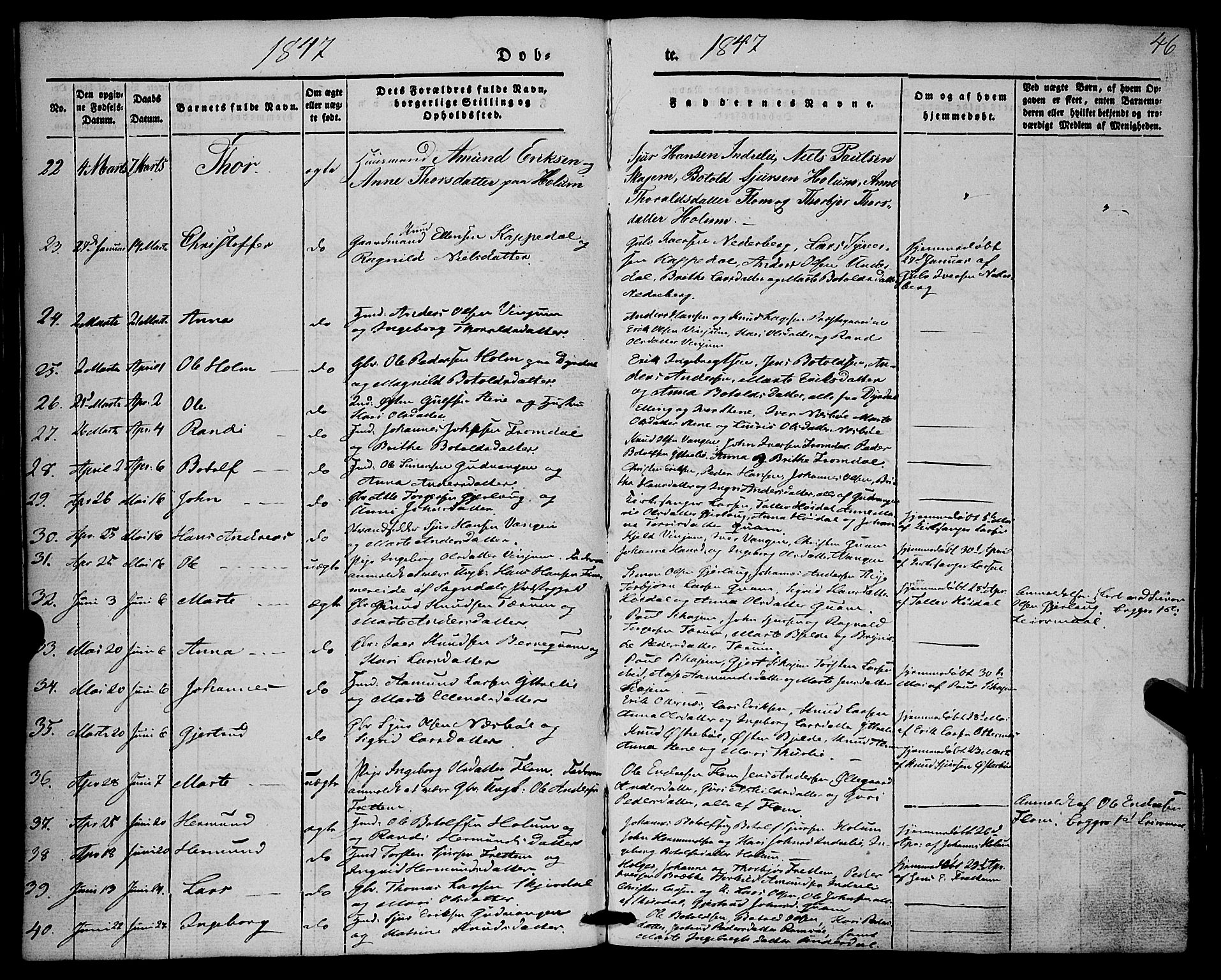Aurland sokneprestembete, AV/SAB-A-99937/H/Ha/Haa/L0007: Parish register (official) no. A 7, 1842-1853, p. 46