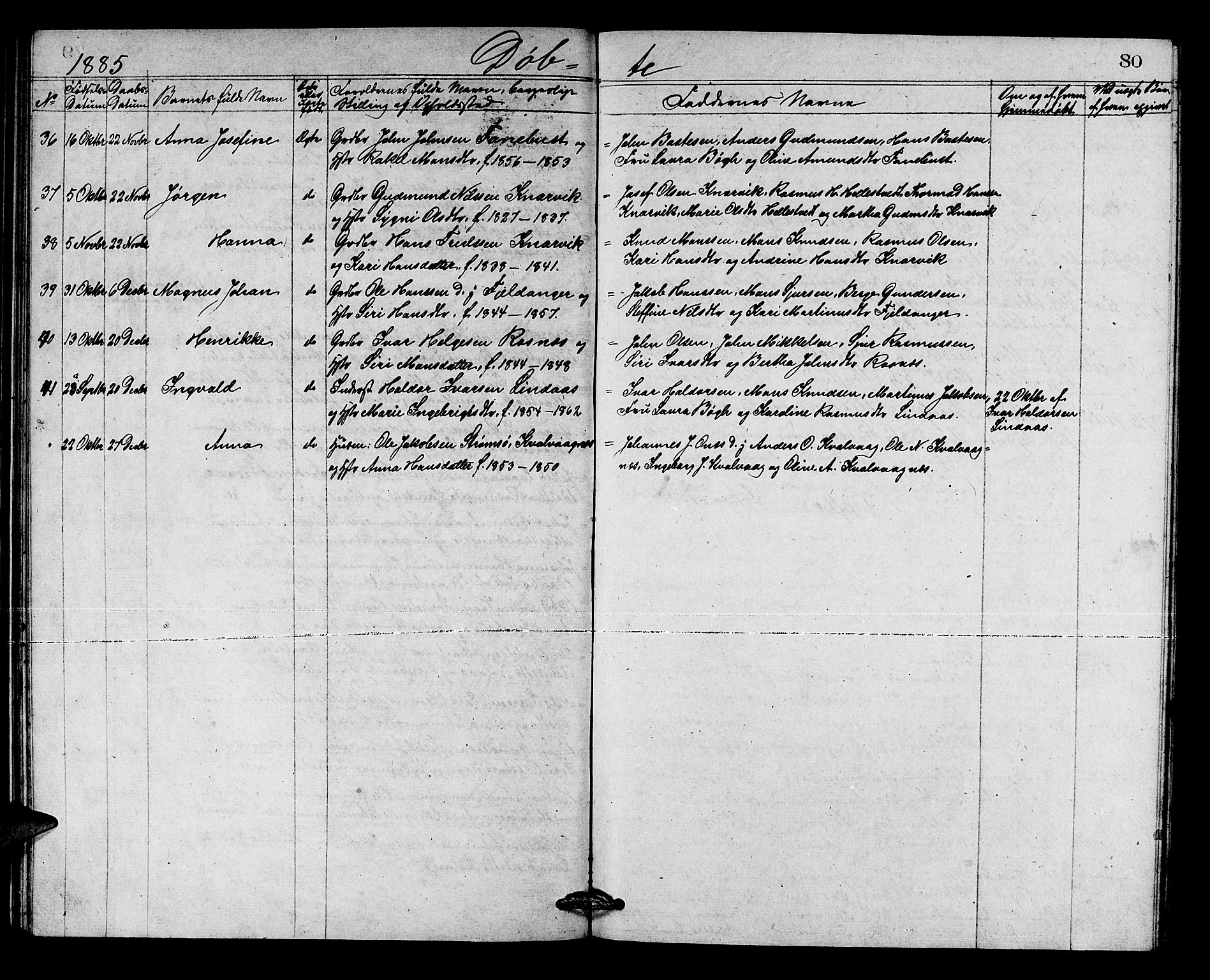 Lindås Sokneprestembete, AV/SAB-A-76701/H/Hab/Habb/L0002: Parish register (copy) no. B 2, 1867-1885, p. 80