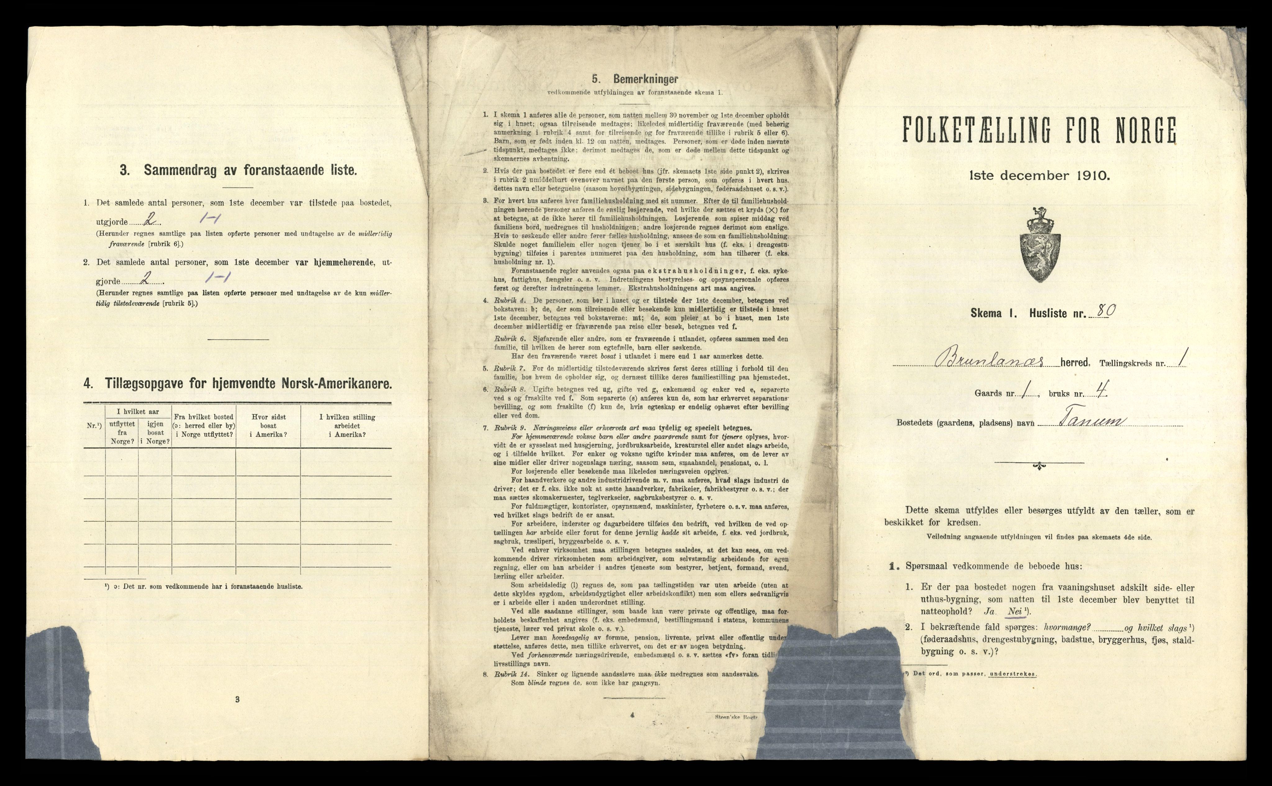 RA, 1910 census for Brunlanes, 1910, p. 211