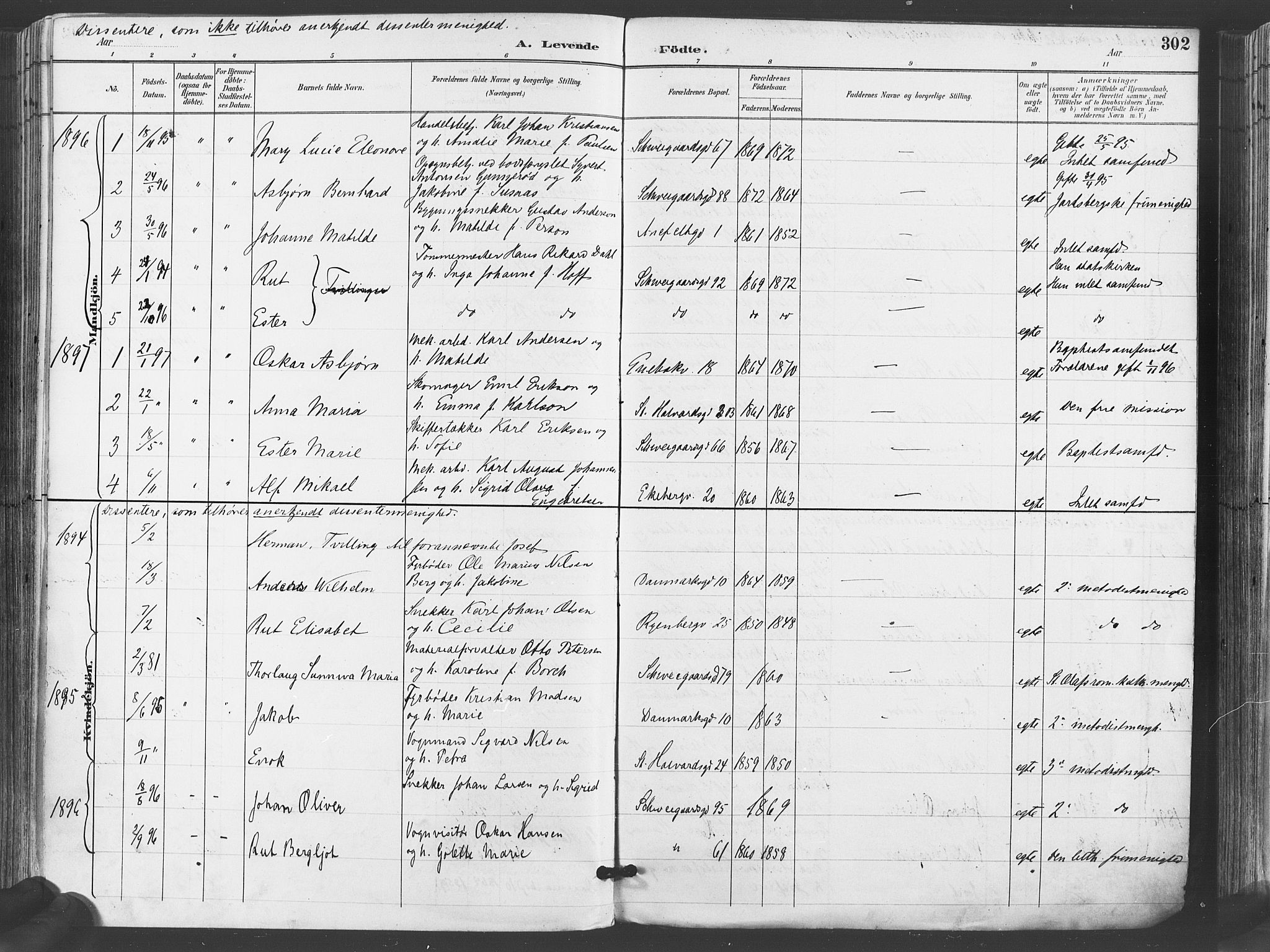 Gamlebyen prestekontor Kirkebøker, AV/SAO-A-10884/F/Fa/L0007: Parish register (official) no. 7, 1889-1899, p. 302