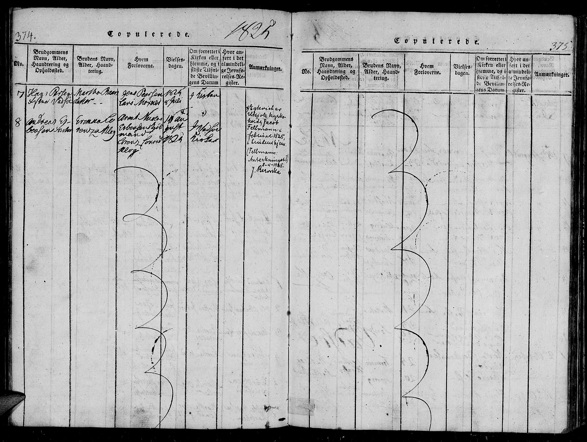 Vadsø sokneprestkontor, SATØ/S-1325/H/Ha/L0003kirke: Parish register (official) no. 3 /1, 1821-1839, p. 374-375
