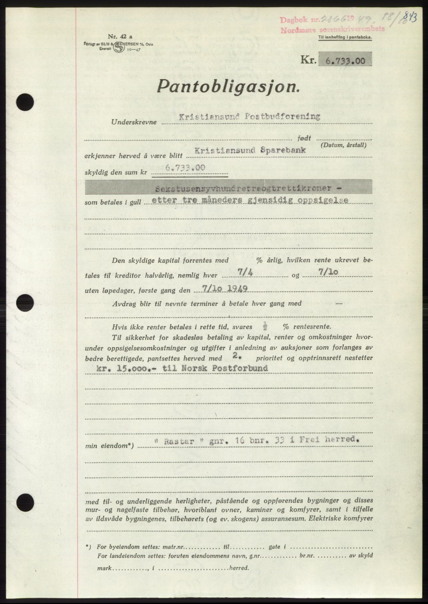 Nordmøre sorenskriveri, AV/SAT-A-4132/1/2/2Ca: Mortgage book no. B102, 1949-1949, Diary no: : 2866/1949