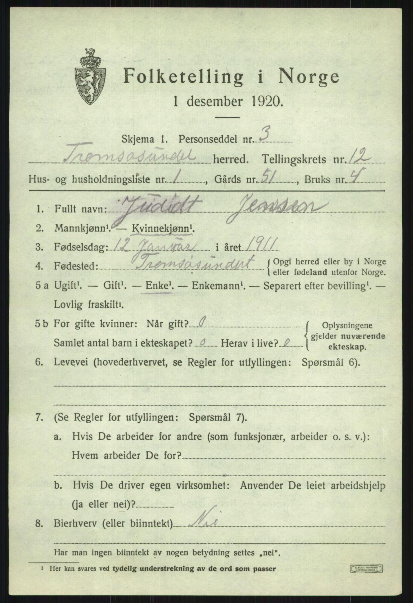 SATØ, 1920 census for Tromsøysund, 1920, p. 7576