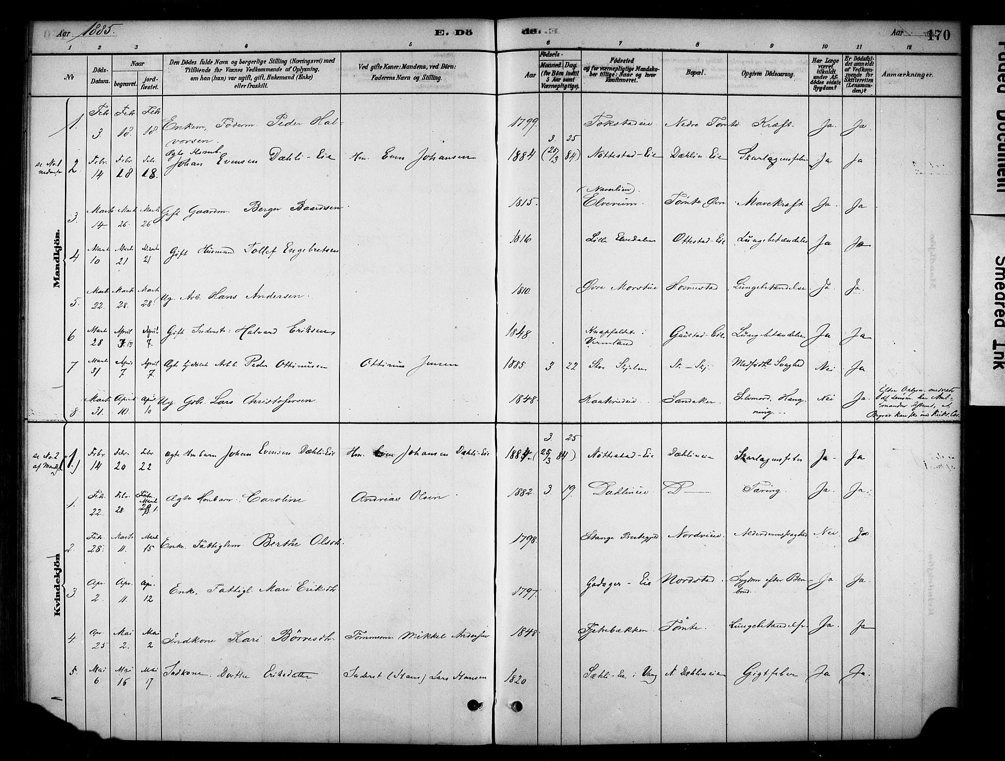 Stange prestekontor, SAH/PREST-002/K/L0019: Parish register (official) no. 19, 1880-1891, p. 170