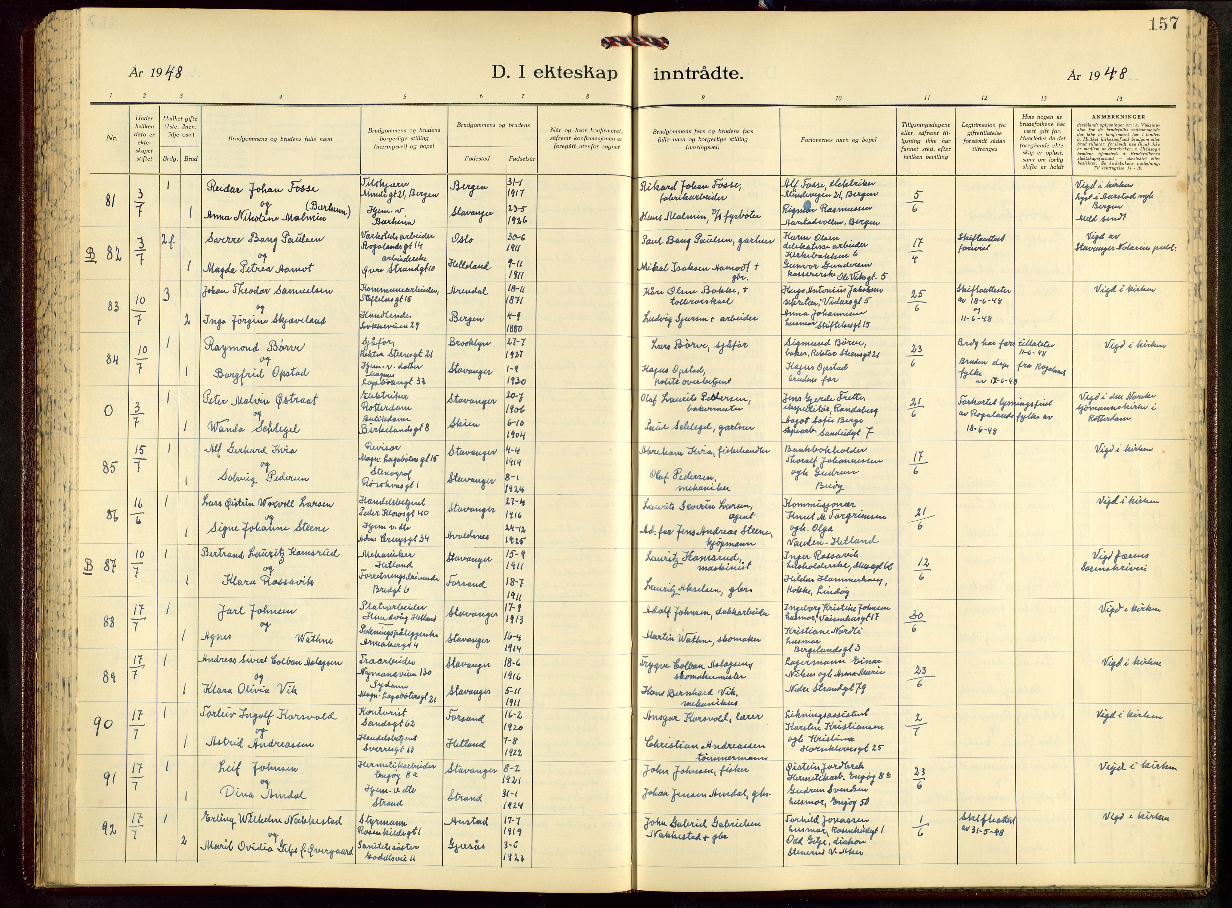 St. Petri sokneprestkontor, SAST/A-101813/001/30/30BB/L0012: Parish register (copy) no. B 12, 1936-1951, p. 157