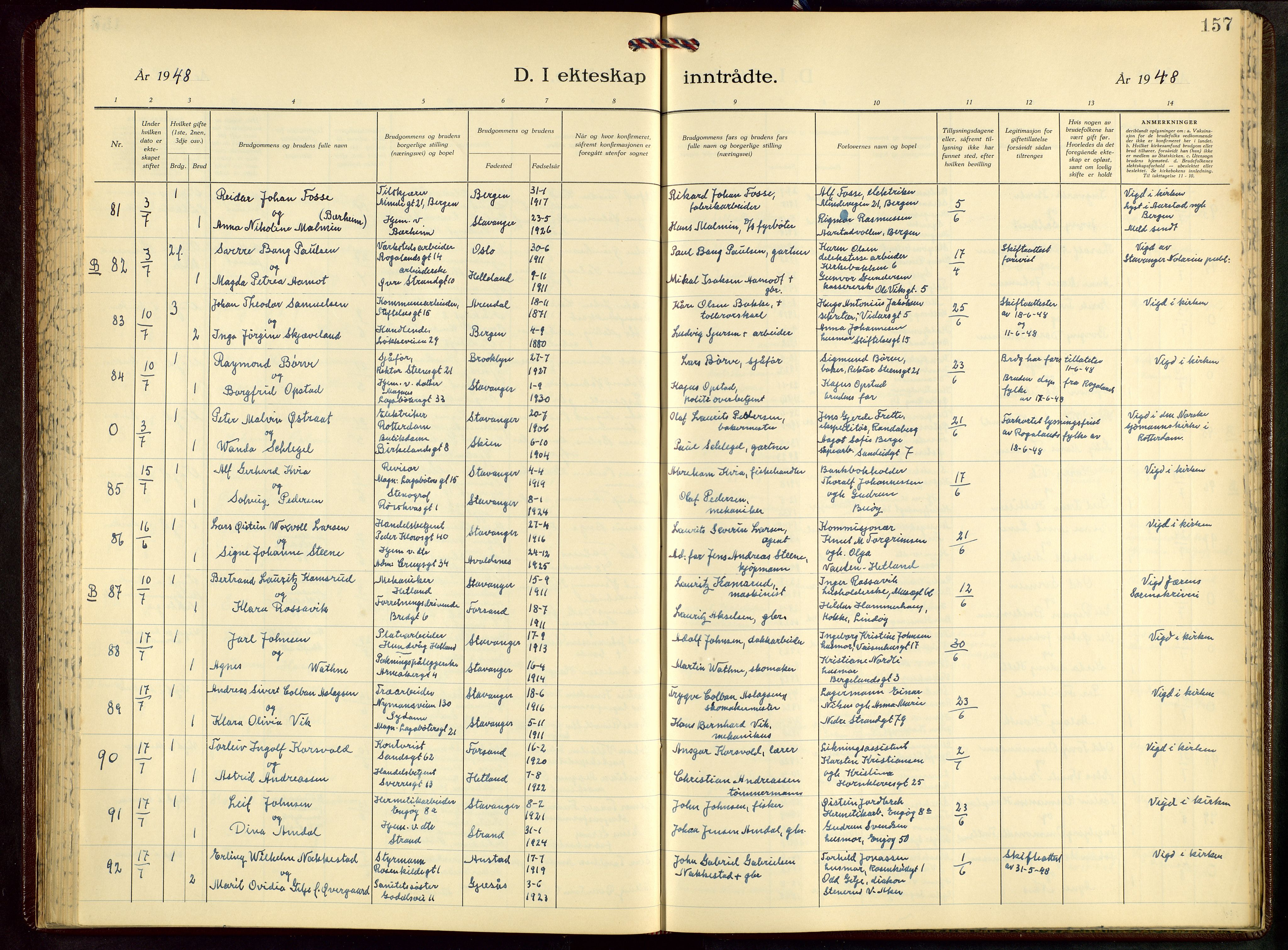 St. Petri sokneprestkontor, AV/SAST-A-101813/001/30/30BB/L0012: Parish register (copy) no. B 12, 1936-1951, p. 157