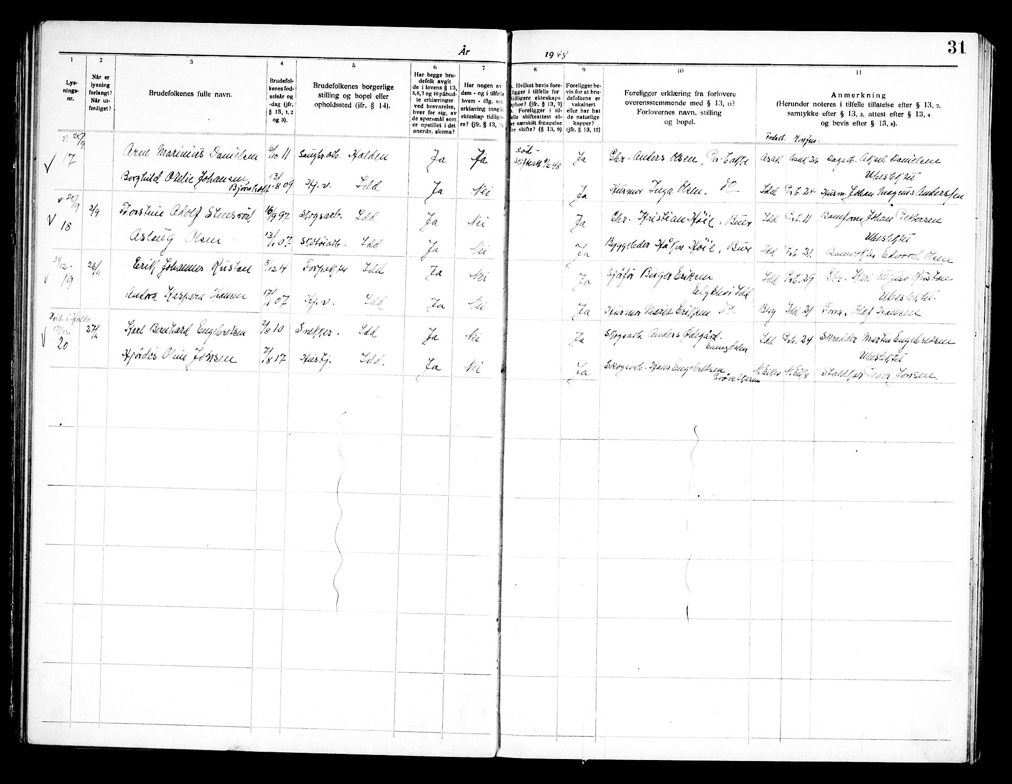 Idd prestekontor Kirkebøker, AV/SAO-A-10911/H/Hb/L0001: Banns register no. II 1, 1919-1972, p. 31