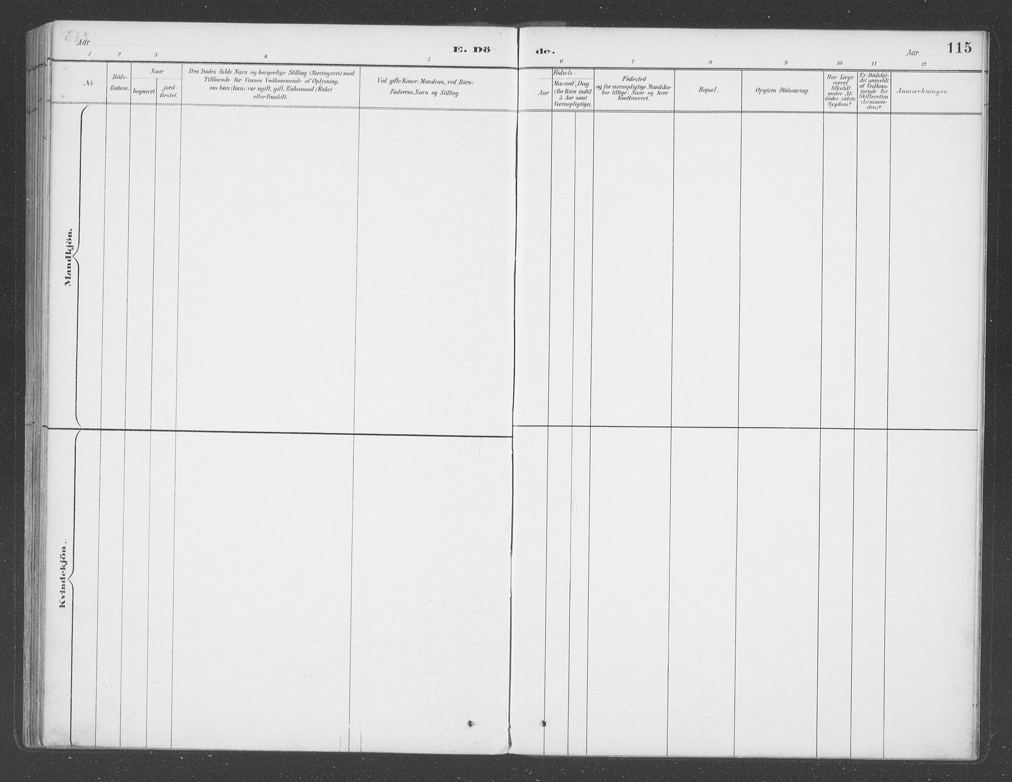 Balestrand sokneprestembete, AV/SAB-A-79601/H/Haa/Haab/L0001: Parish register (official) no. B  1, 1889-1910, p. 115