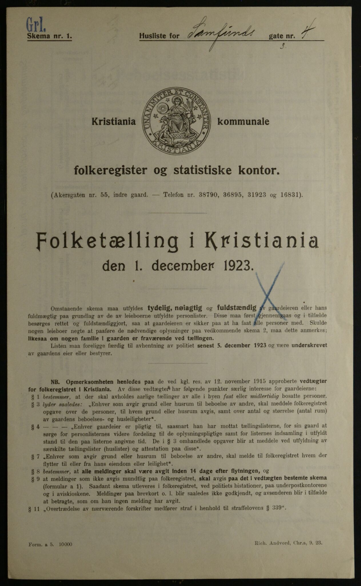 OBA, Municipal Census 1923 for Kristiania, 1923, p. 95819