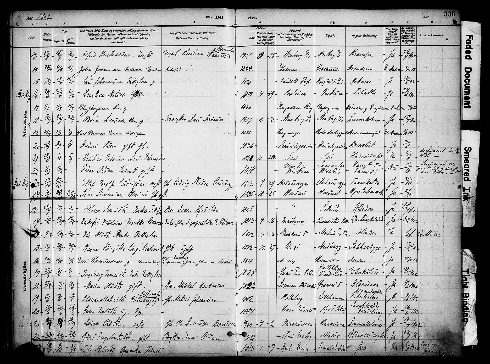 Ringsaker prestekontor, AV/SAH-PREST-014/K/Ka/L0017: Parish register (official) no. 17, 1891-1902, p. 335