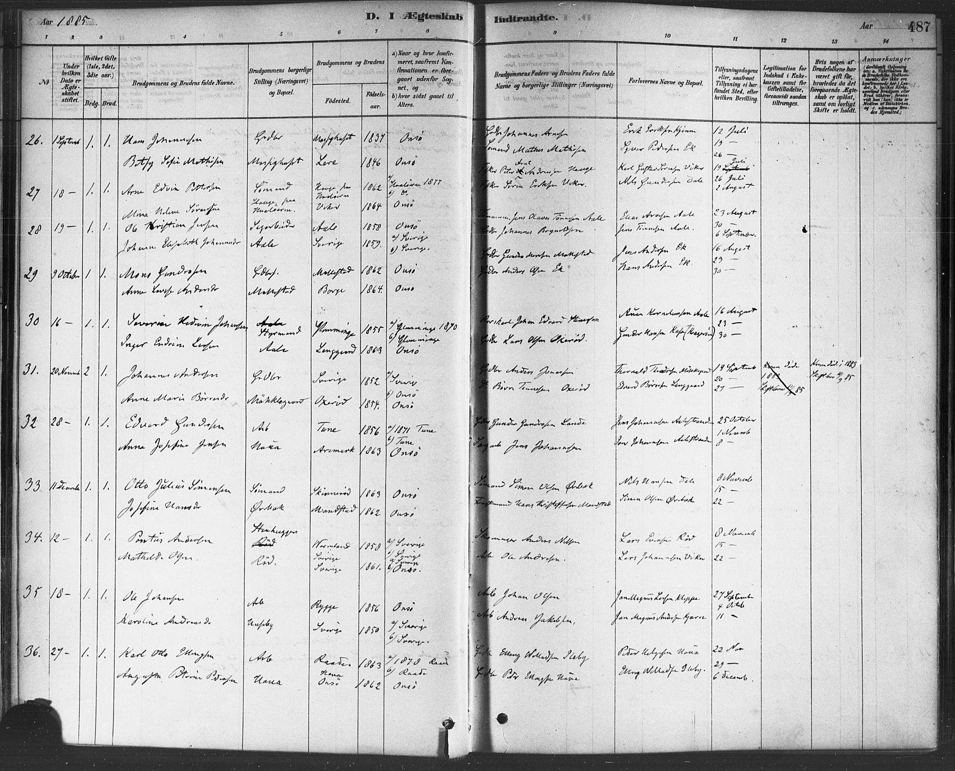 Onsøy prestekontor Kirkebøker, SAO/A-10914/F/Fa/L0006: Parish register (official) no. I 6, 1878-1898, p. 487
