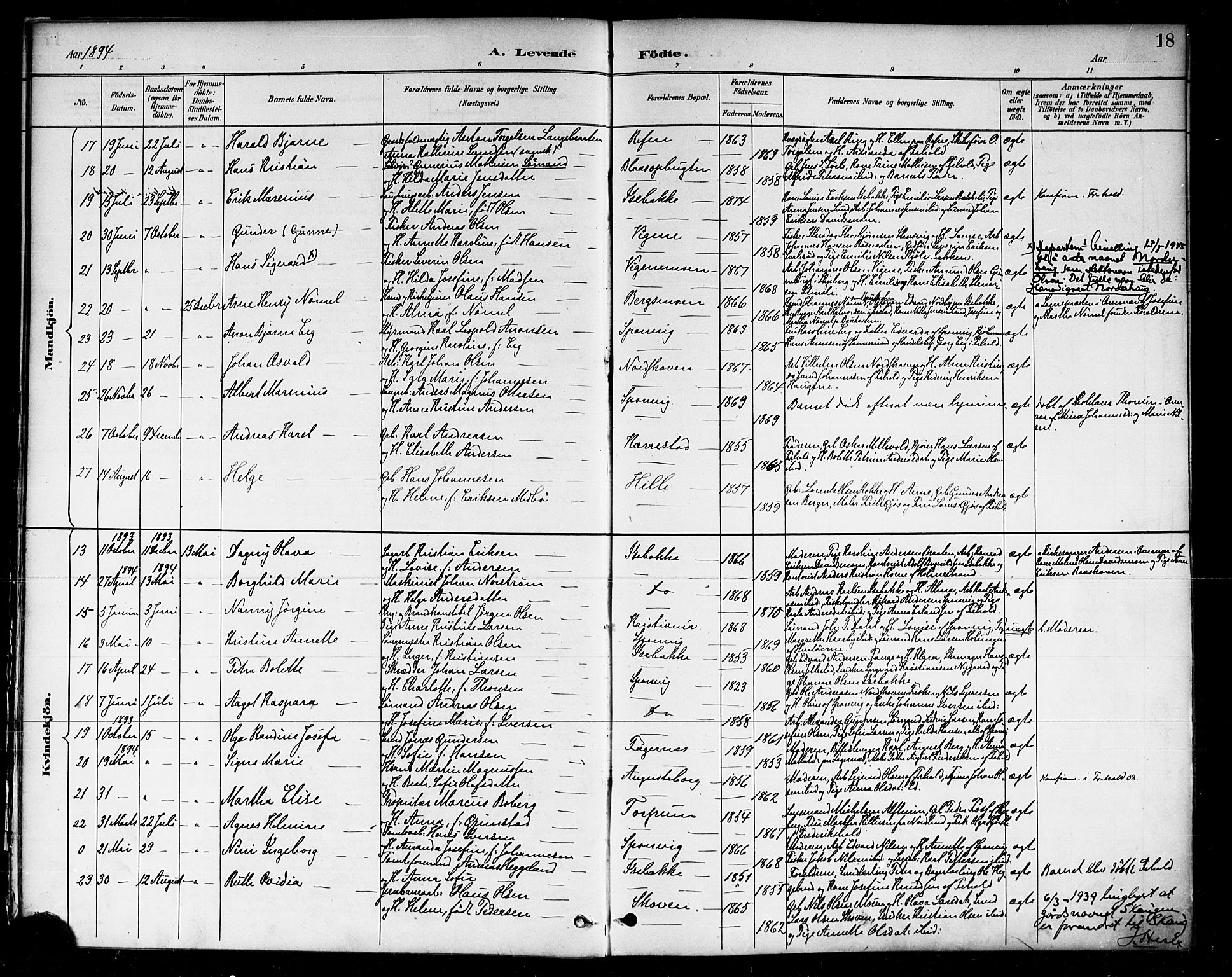 Berg prestekontor Kirkebøker, AV/SAO-A-10902/F/Fa/L0007: Parish register (official) no. I 7, 1888-1902, p. 18