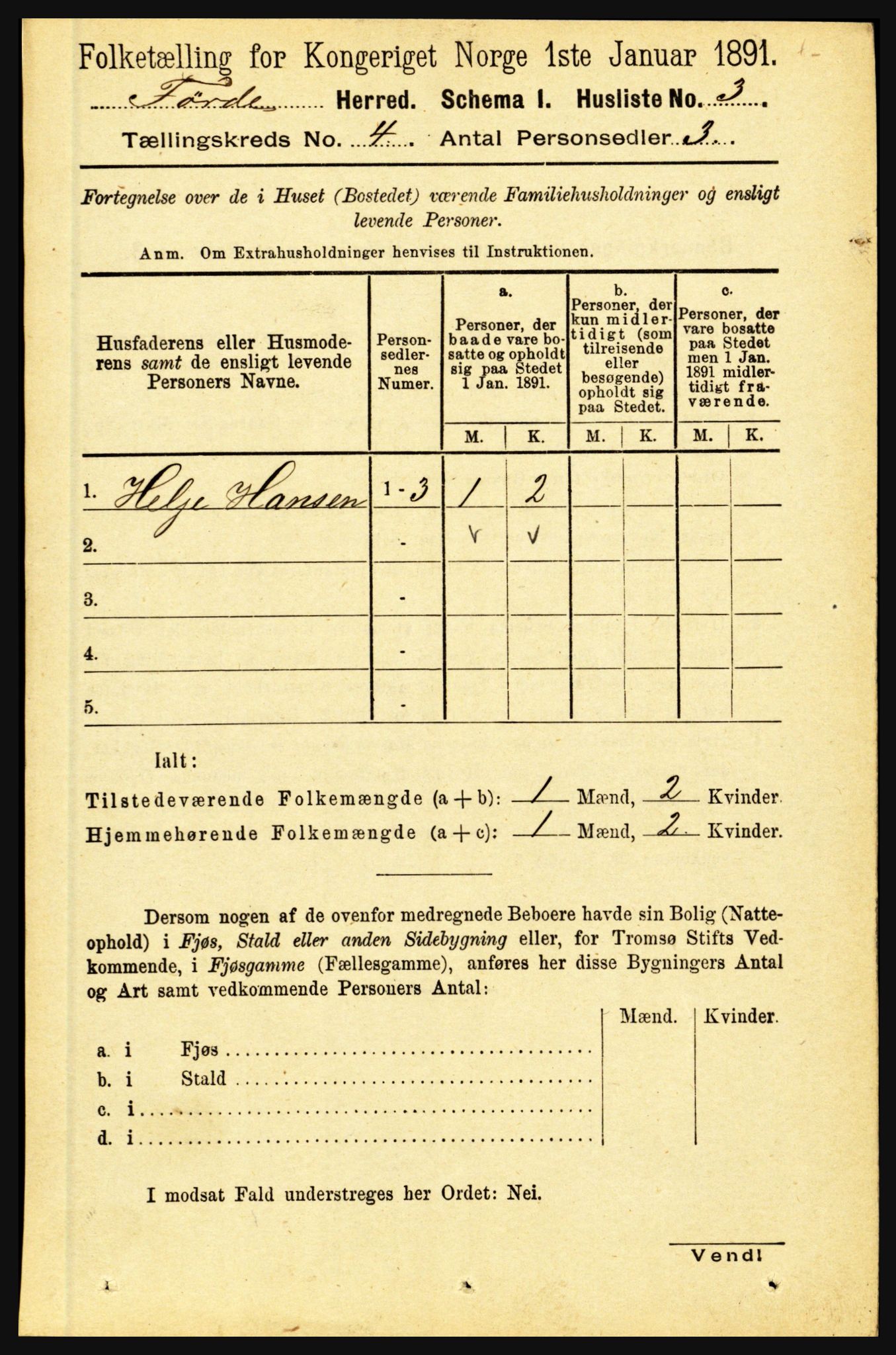 RA, 1891 census for 1432 Førde, 1891, p. 1003