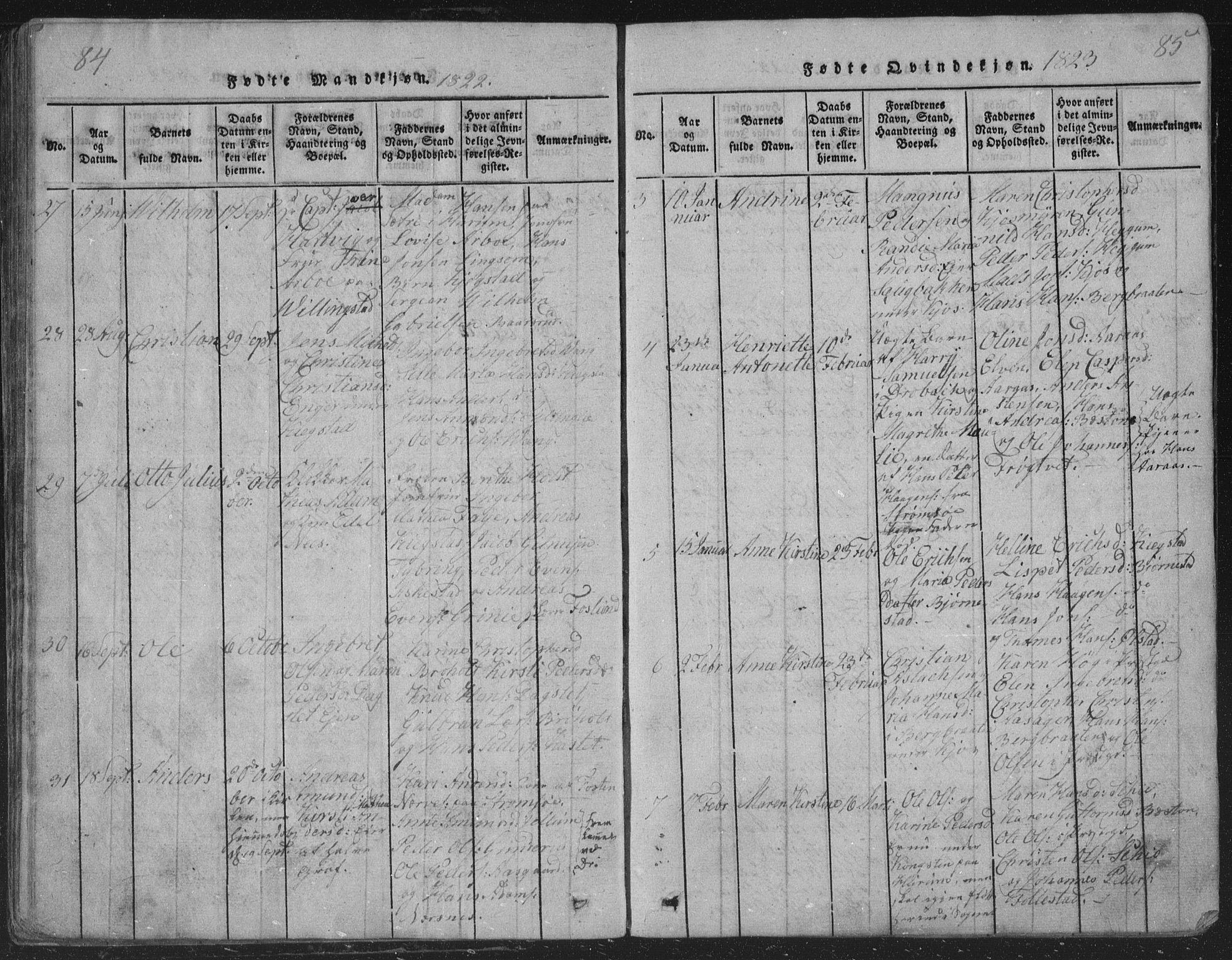 Røyken kirkebøker, AV/SAKO-A-241/G/Ga/L0003: Parish register (copy) no. 3, 1814-1856, p. 84-85