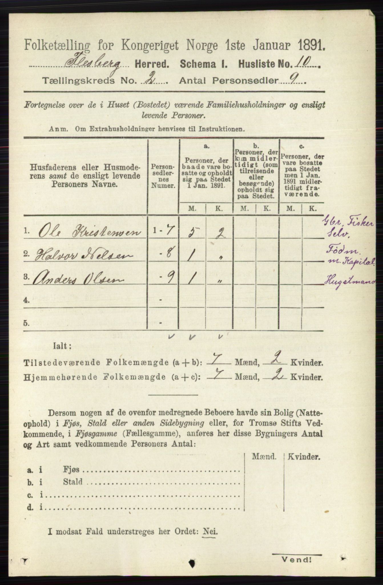 RA, 1891 census for 0631 Flesberg, 1891, p. 225