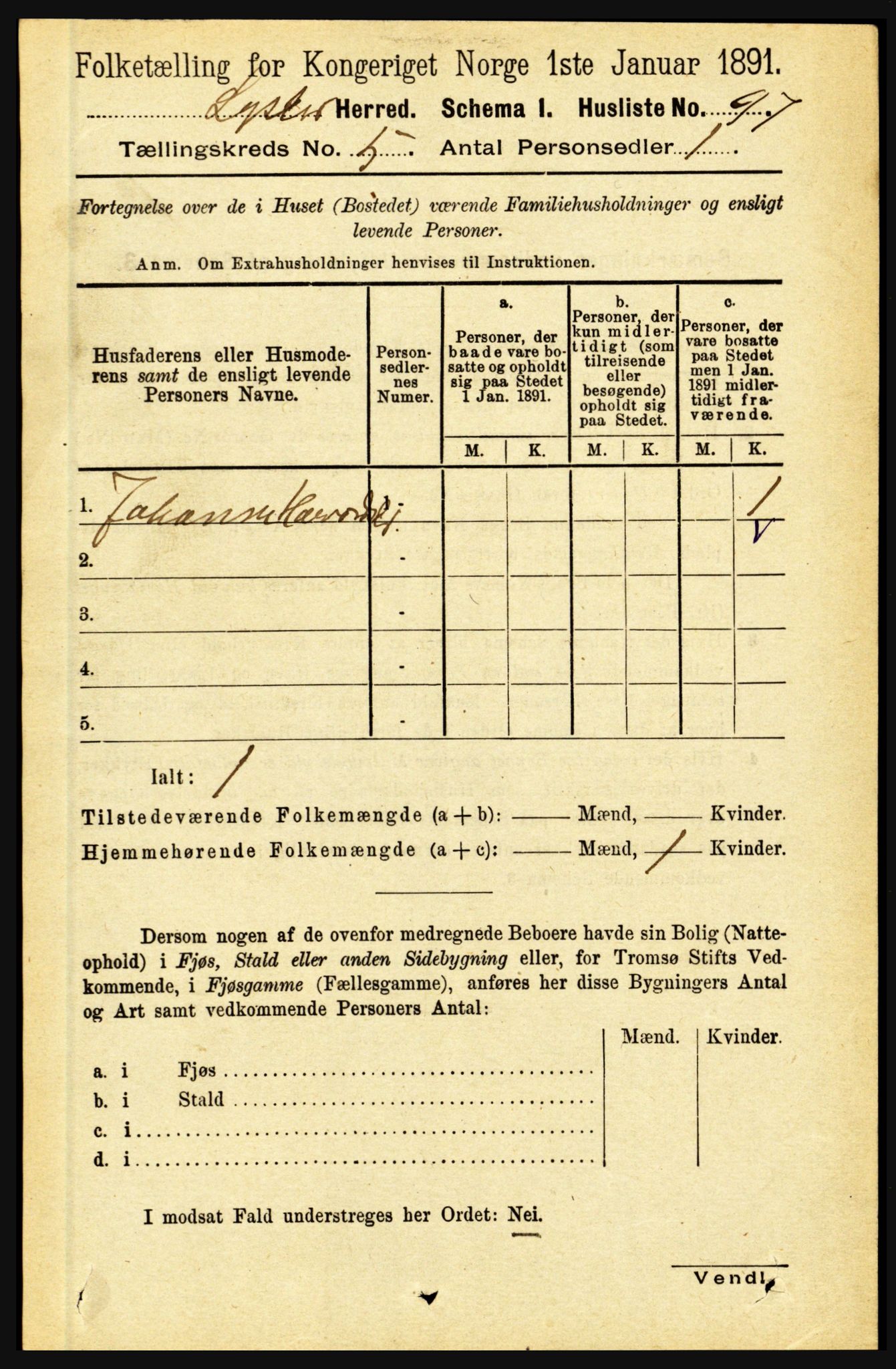 RA, 1891 census for 1426 Luster, 1891, p. 1584