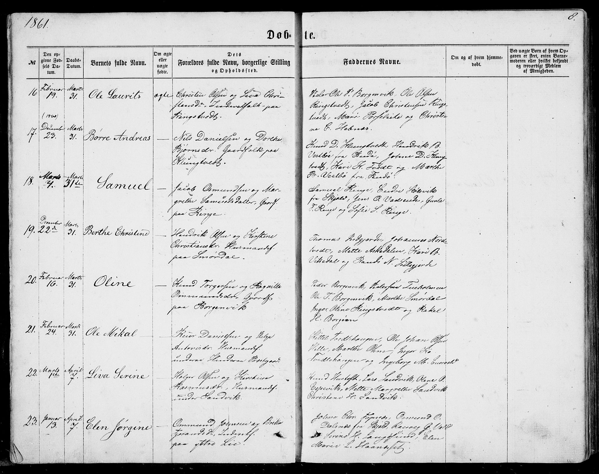 Nedstrand sokneprestkontor, AV/SAST-A-101841/01/IV: Parish register (official) no. A 9, 1861-1876, p. 8