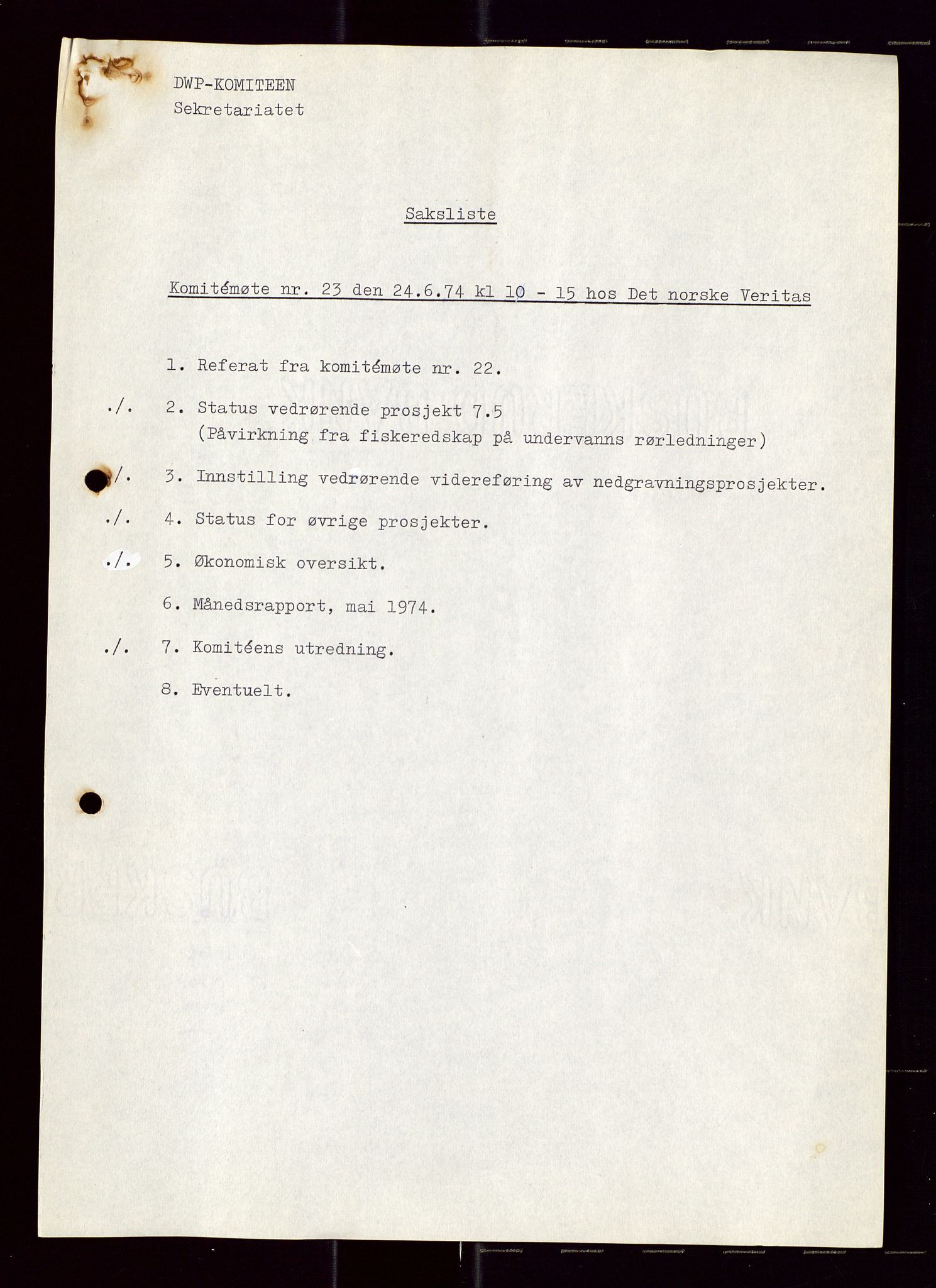 Industridepartementet, Oljekontoret, AV/SAST-A-101348/Di/L0001: DWP, møter juni - november, komiteemøter nr. 19 - 26, 1973-1974, p. 631