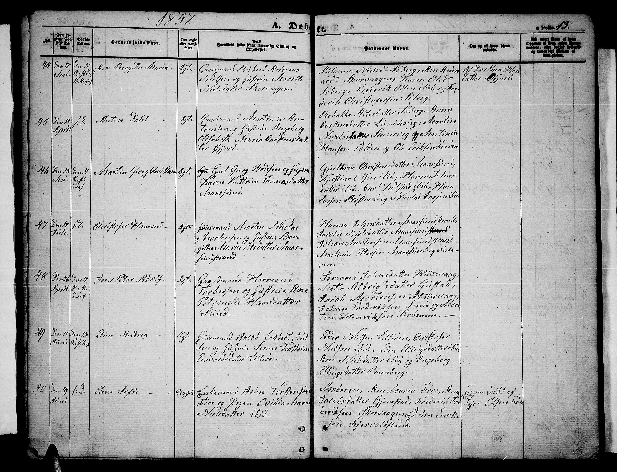 Ministerialprotokoller, klokkerbøker og fødselsregistre - Nordland, SAT/A-1459/891/L1313: Parish register (copy) no. 891C02, 1856-1870, p. 13