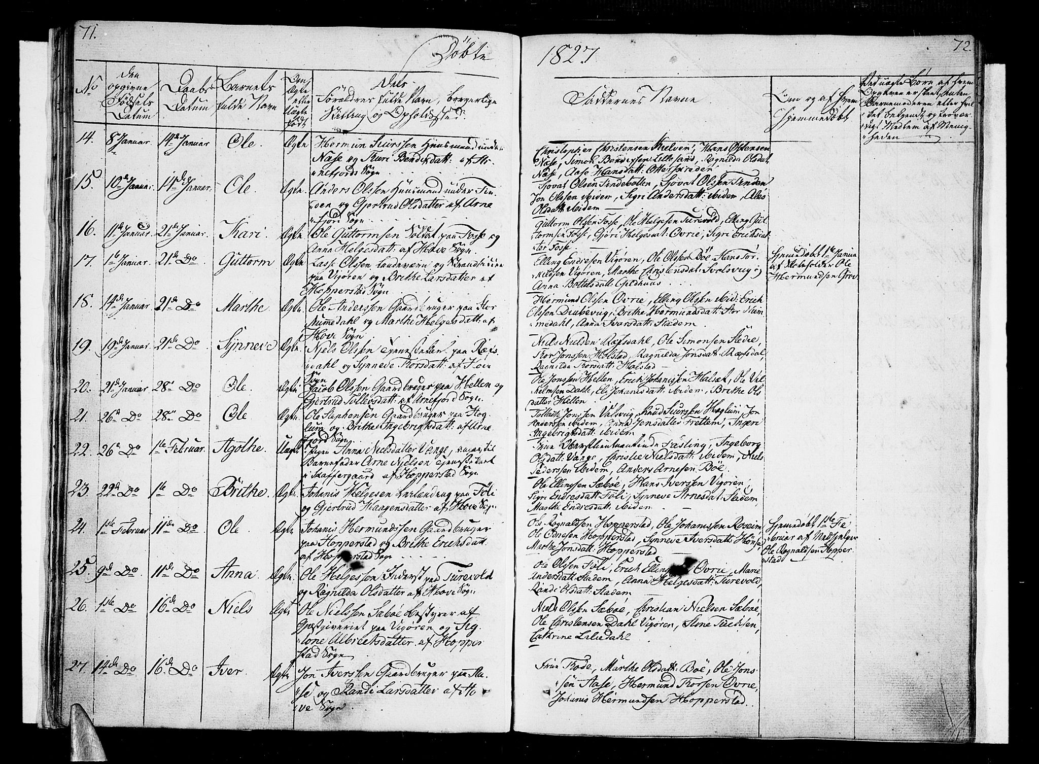 Vik sokneprestembete, SAB/A-81501: Parish register (official) no. A 6, 1821-1831, p. 71-72